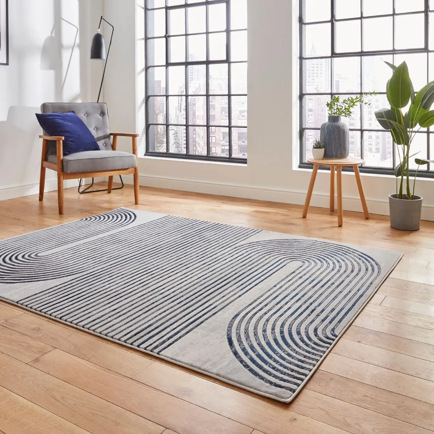 Modern Linear Rug - Navy, Polypropylene
