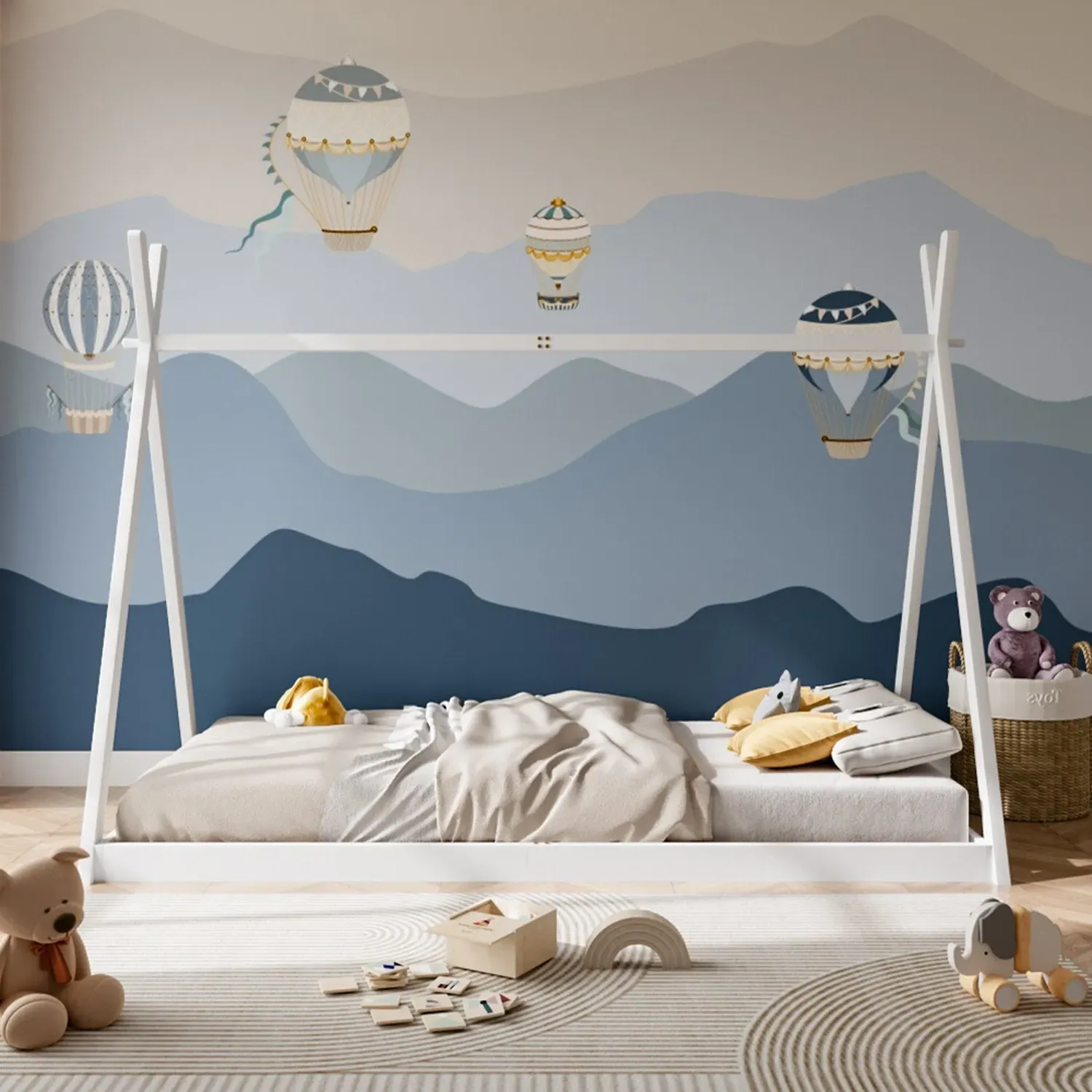 Montessori Single Floor Bed Frame - White, Pine Wood by Julian Charles, alternate view
