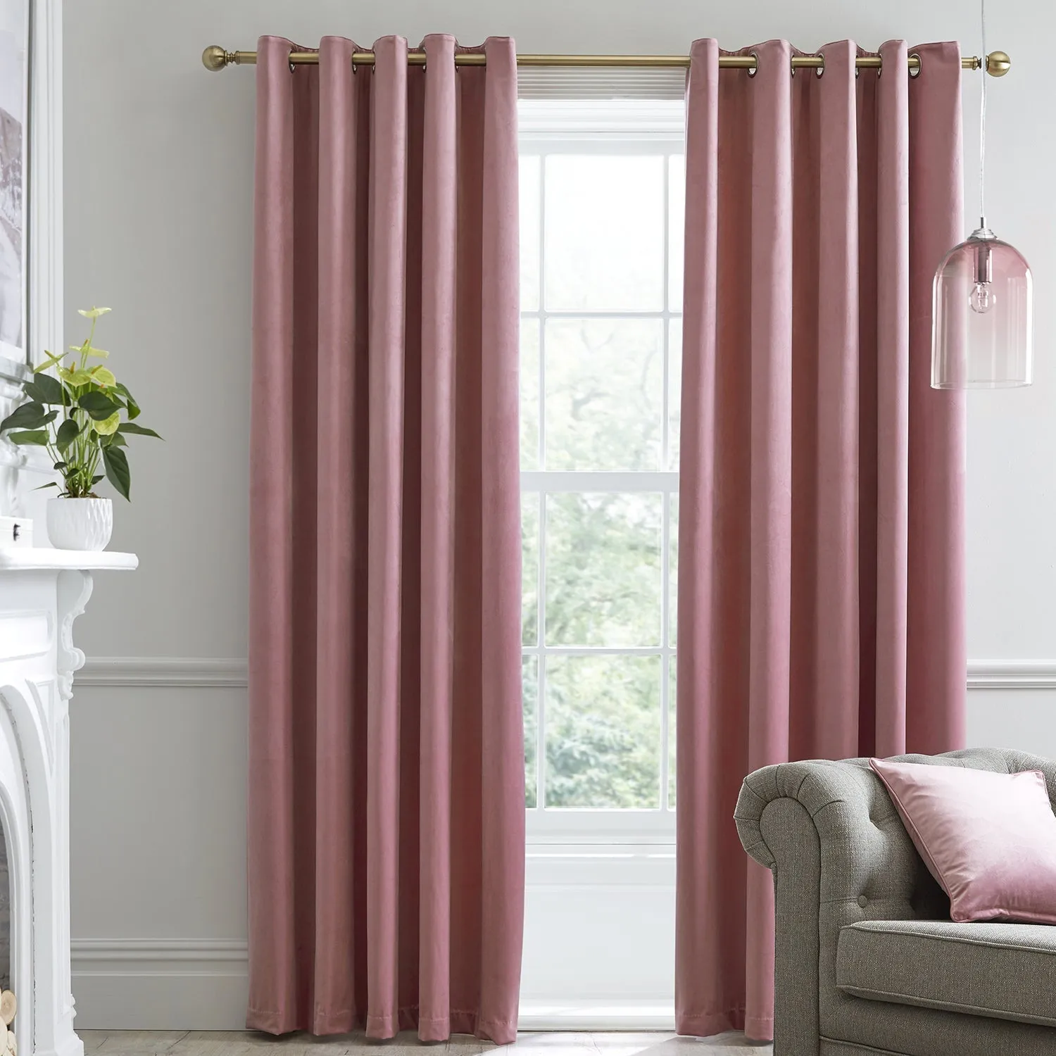 Blackout Eyelet Curtains with Thermal - Pink, Velvet product