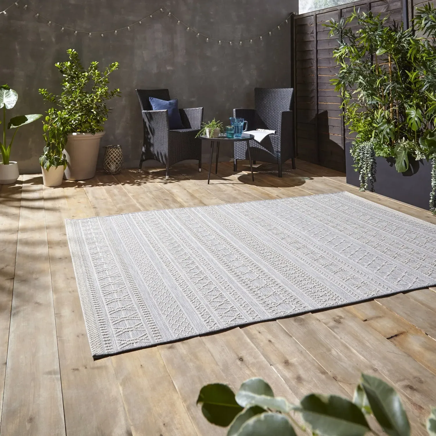 Moroccan Weatherproof Rug - Grey, Polypropylene