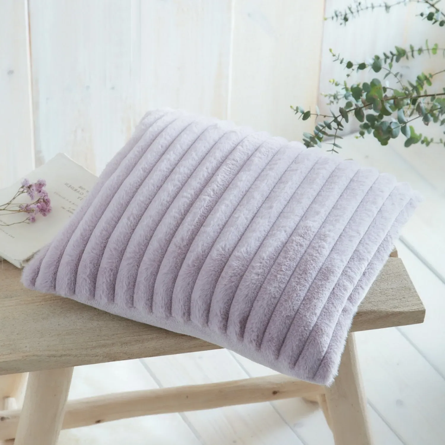 Morritz Square Cushion - Mauve, Faux Fur by Julian Charles