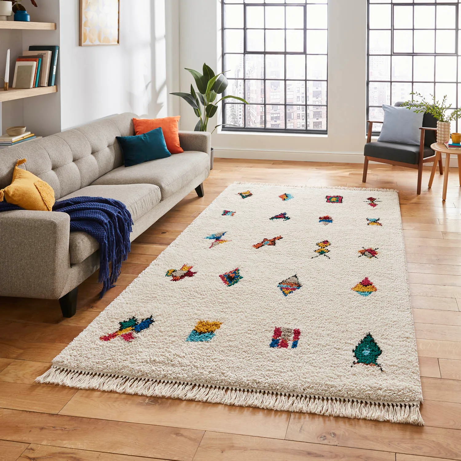 Multi-Pattern Area Rug - Cream