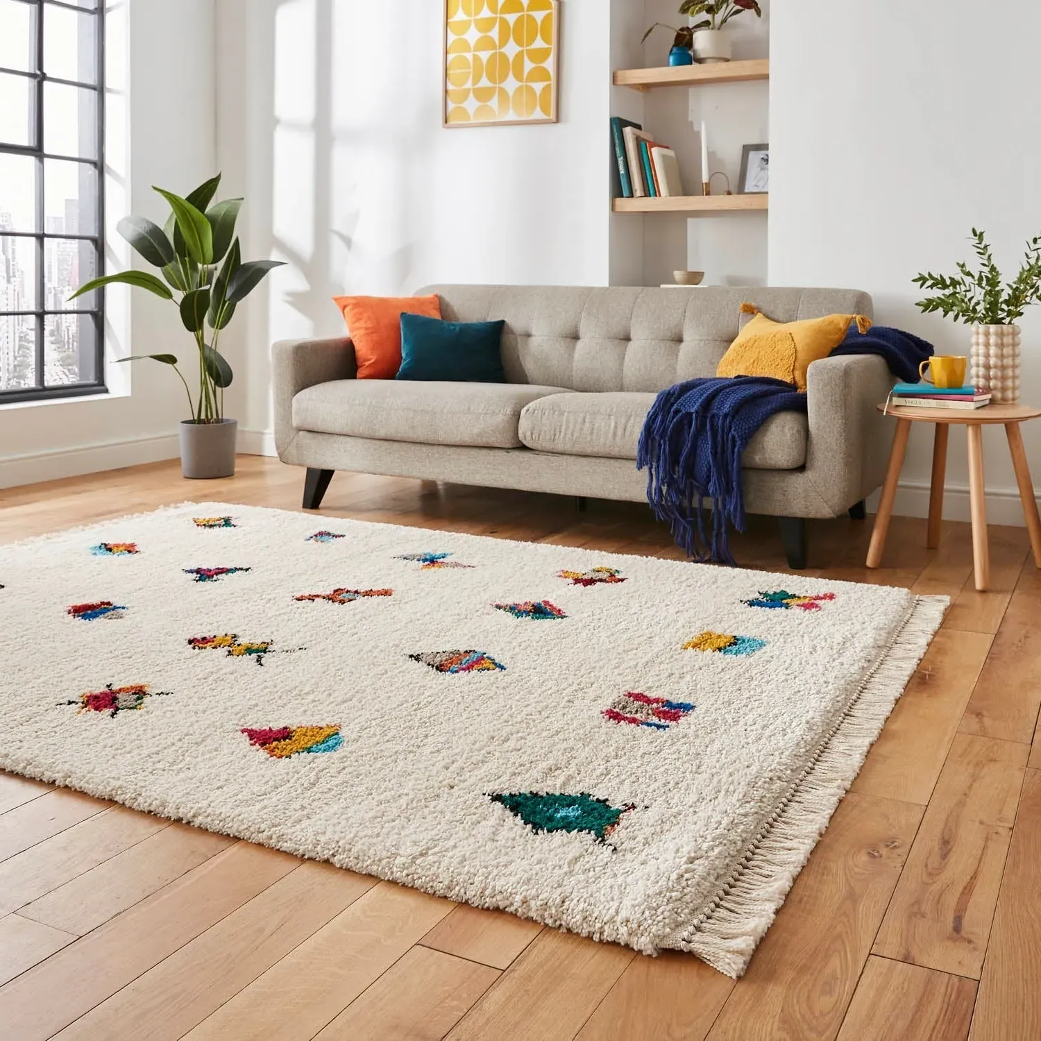 Multi-Pattern Area Rug - Cream