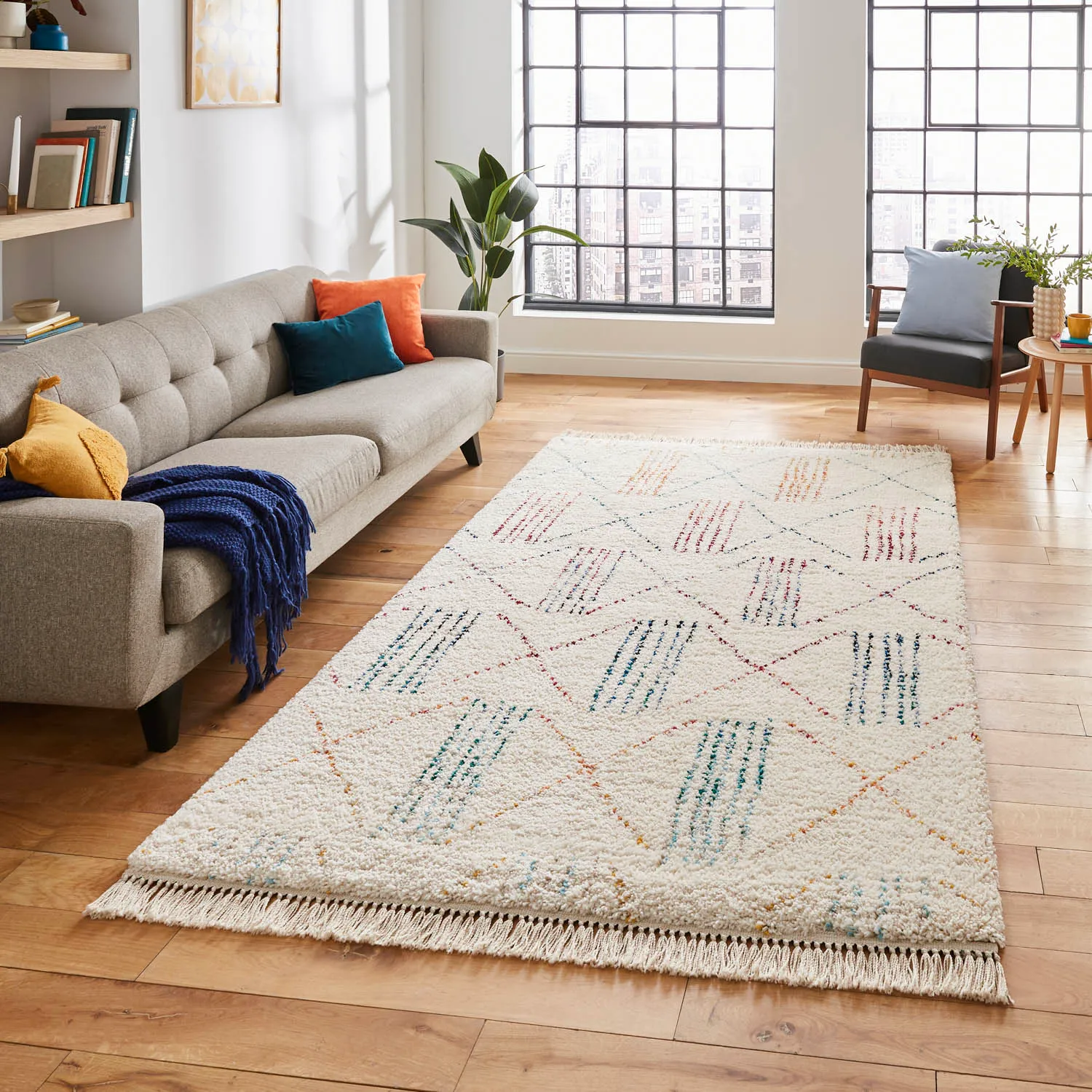 Multi-Pattern Area Rug - Cream