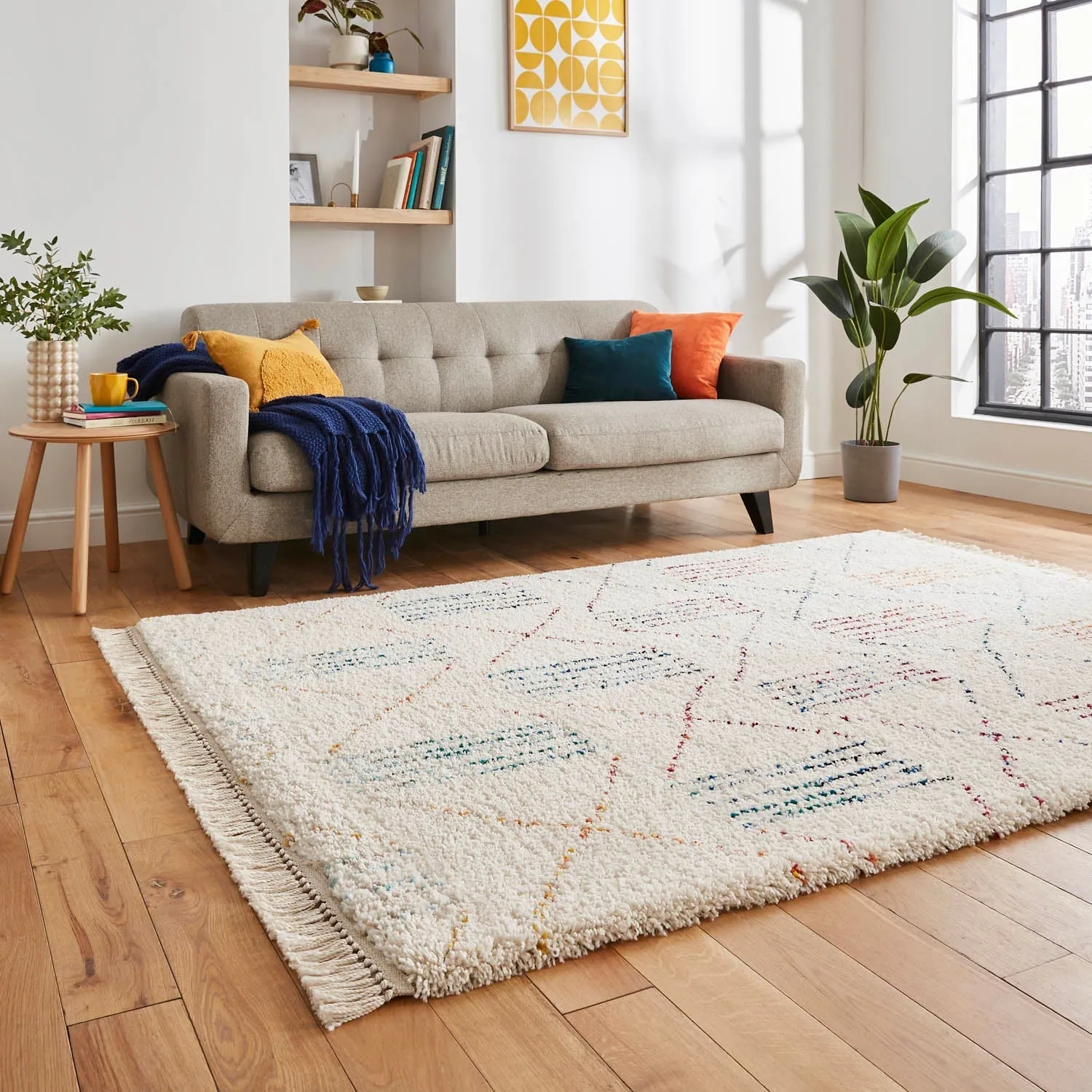 Multi-Pattern Area Rug - Cream