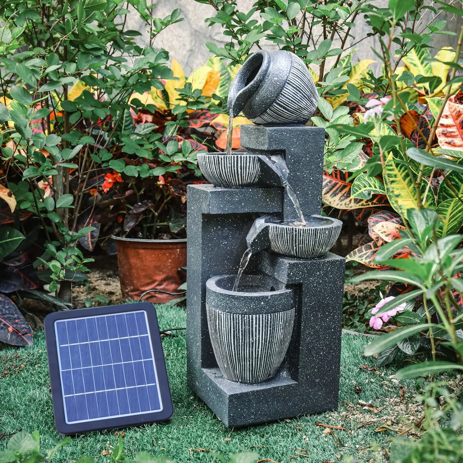 Multi-Tier Rockery Garden Fountain with LED Light - Grey by Julian Charles, alternate view
