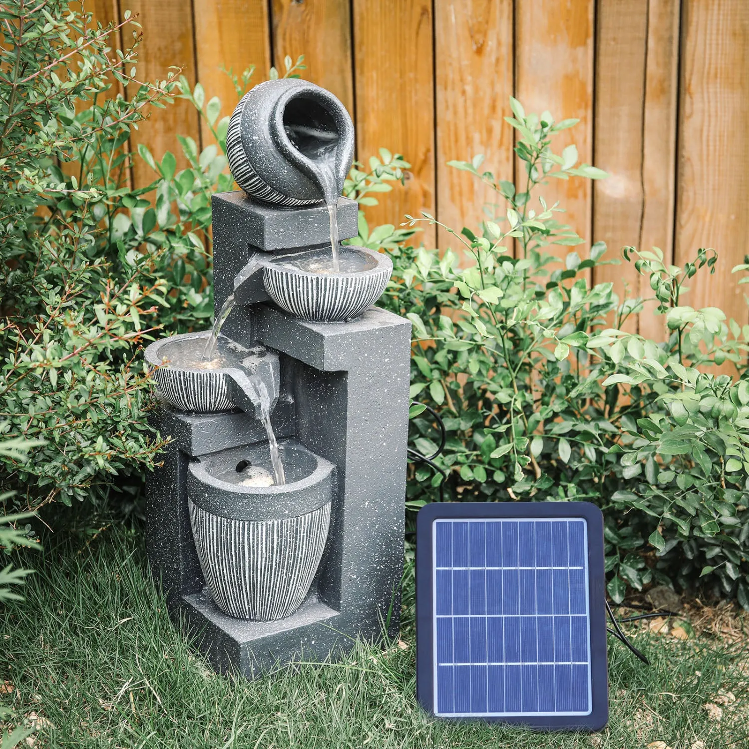 Multi-Tier Rockery Garden Fountain with LED Light - Grey by Julian Charles