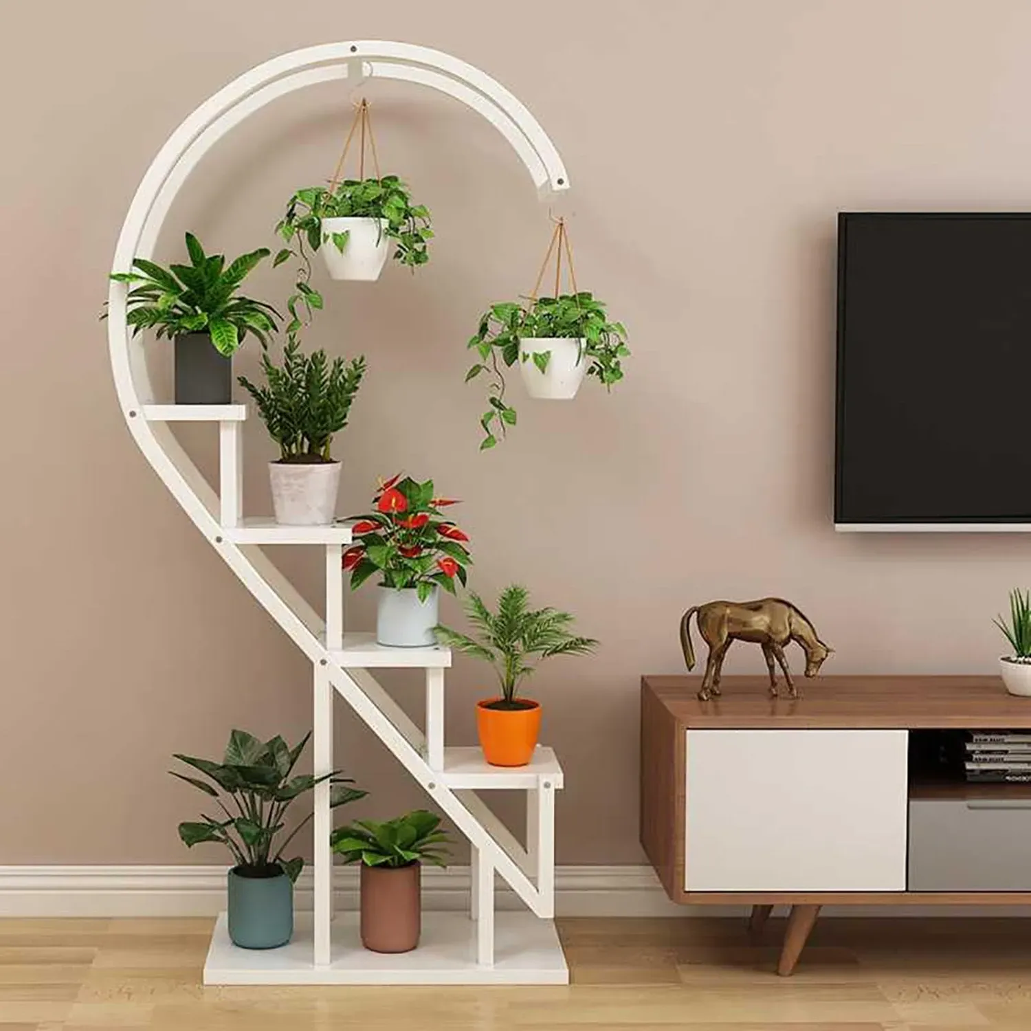 Multi-Tiered Arc Plant Stand - White, Metal & Wood by Julian Charles, alternate view