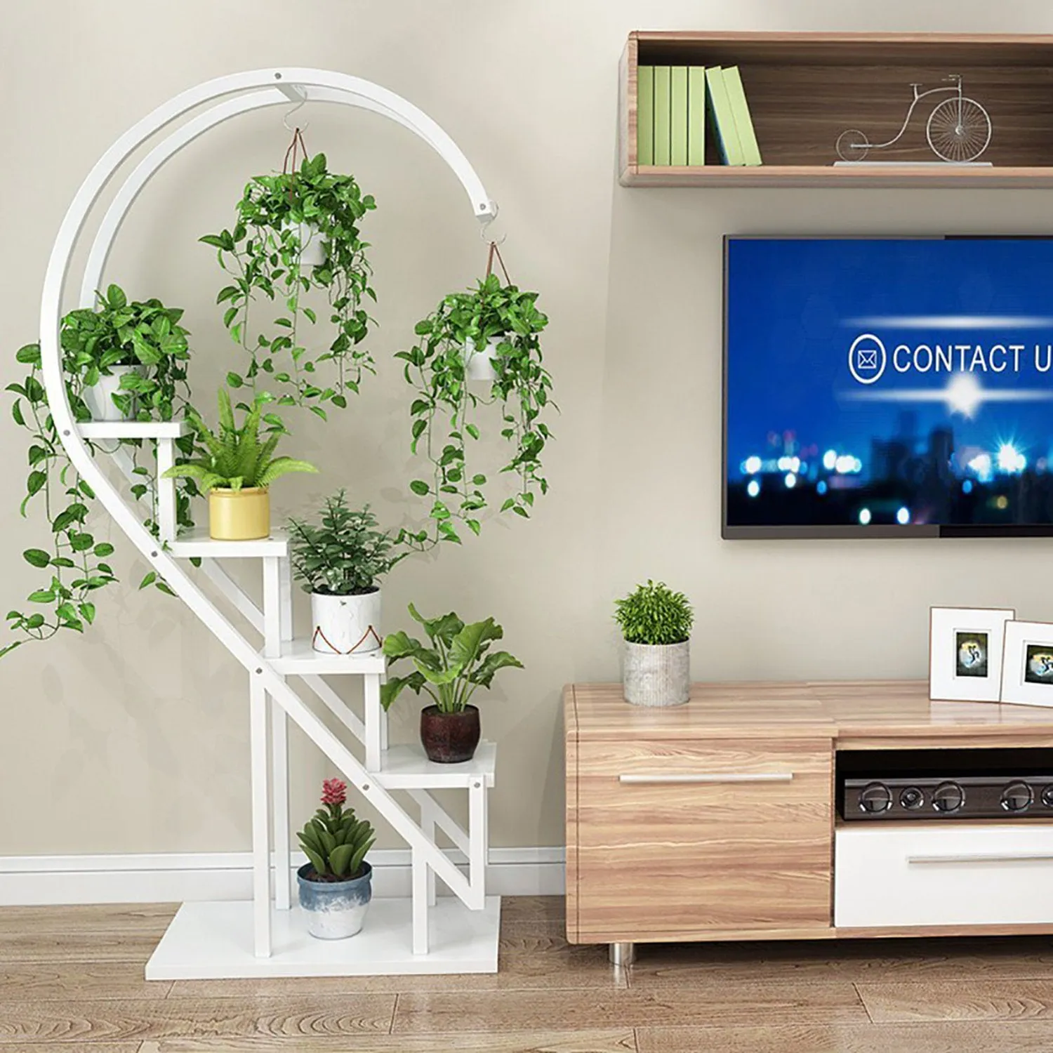 Multi-Tiered Arc Plant Stand - White, Metal & Wood by Julian Charles