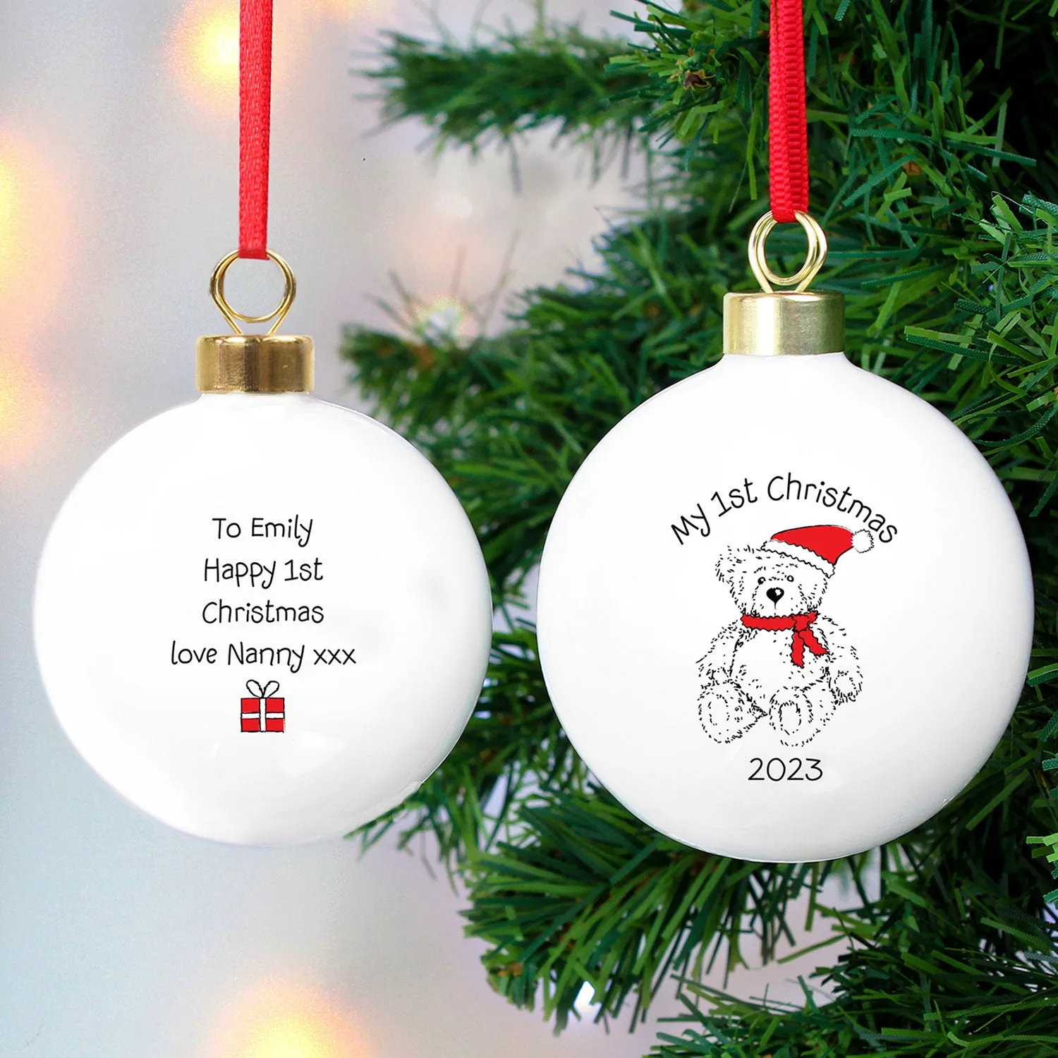 My 1st Christmas Teddy Bear Personalised Bauble - White by Julian Charles, alternate view