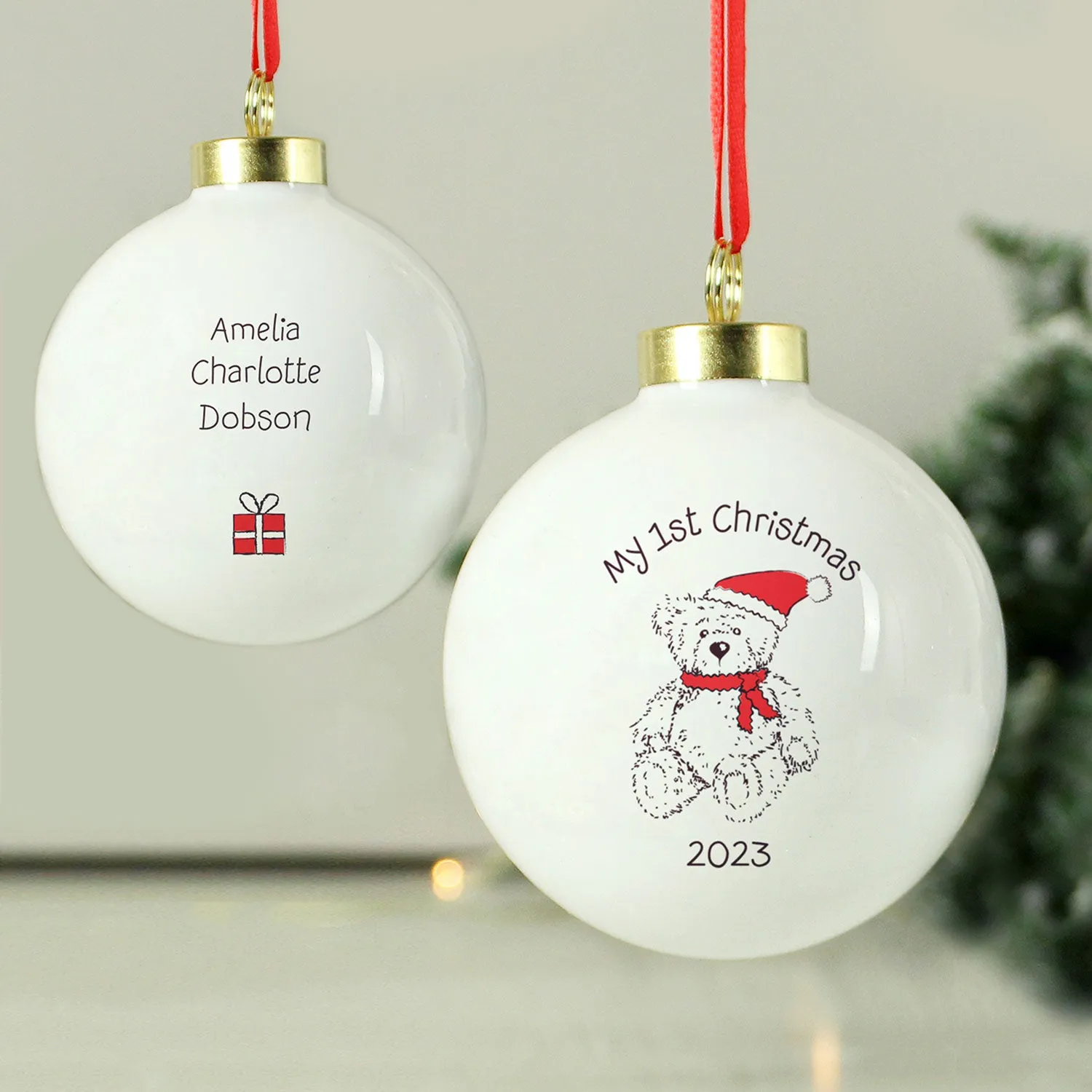 My 1st Christmas Teddy Bear Personalised Bauble - White by Julian Charles