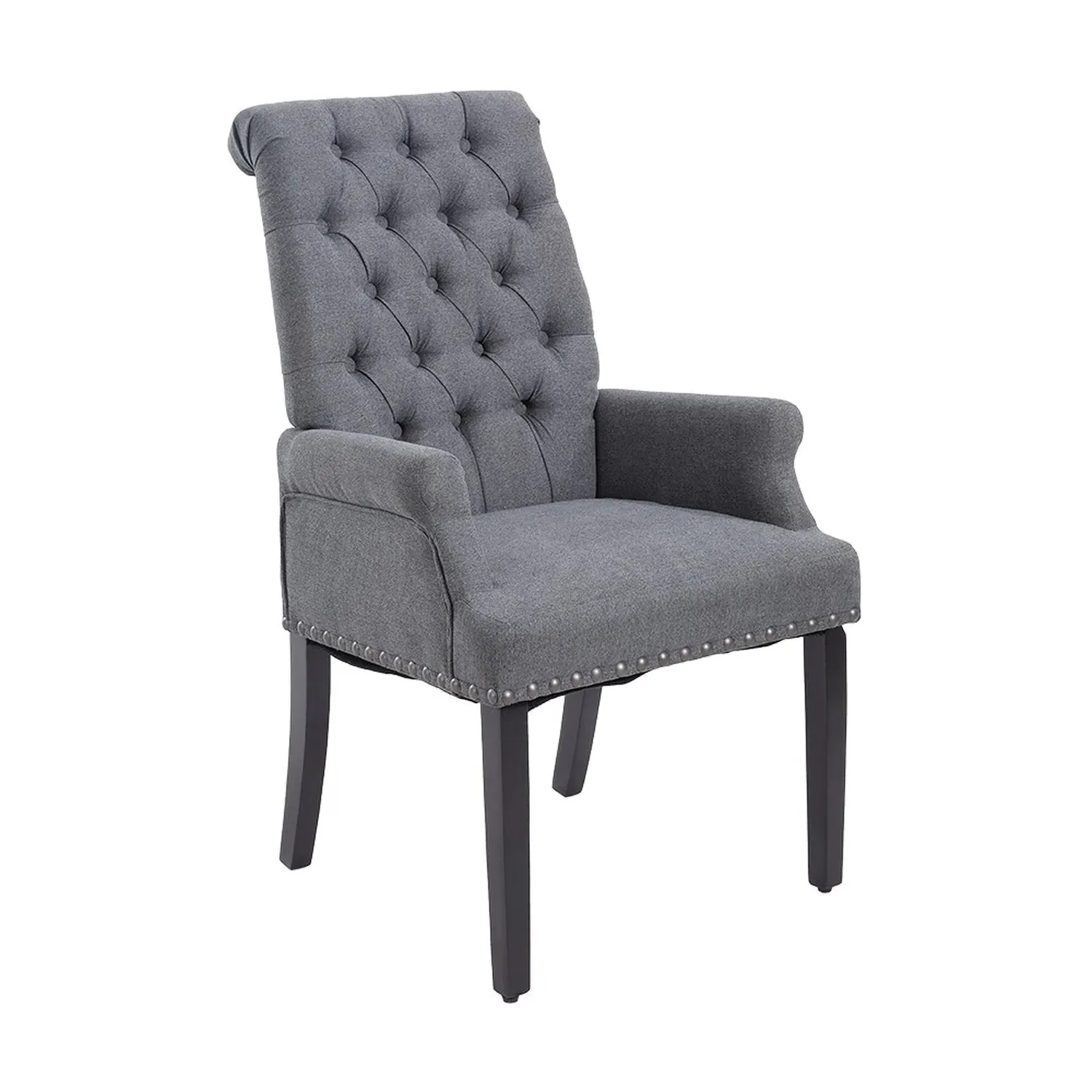Nailhead Tufted Dining Chair - Grey, Cotton Linen by Julian Charles