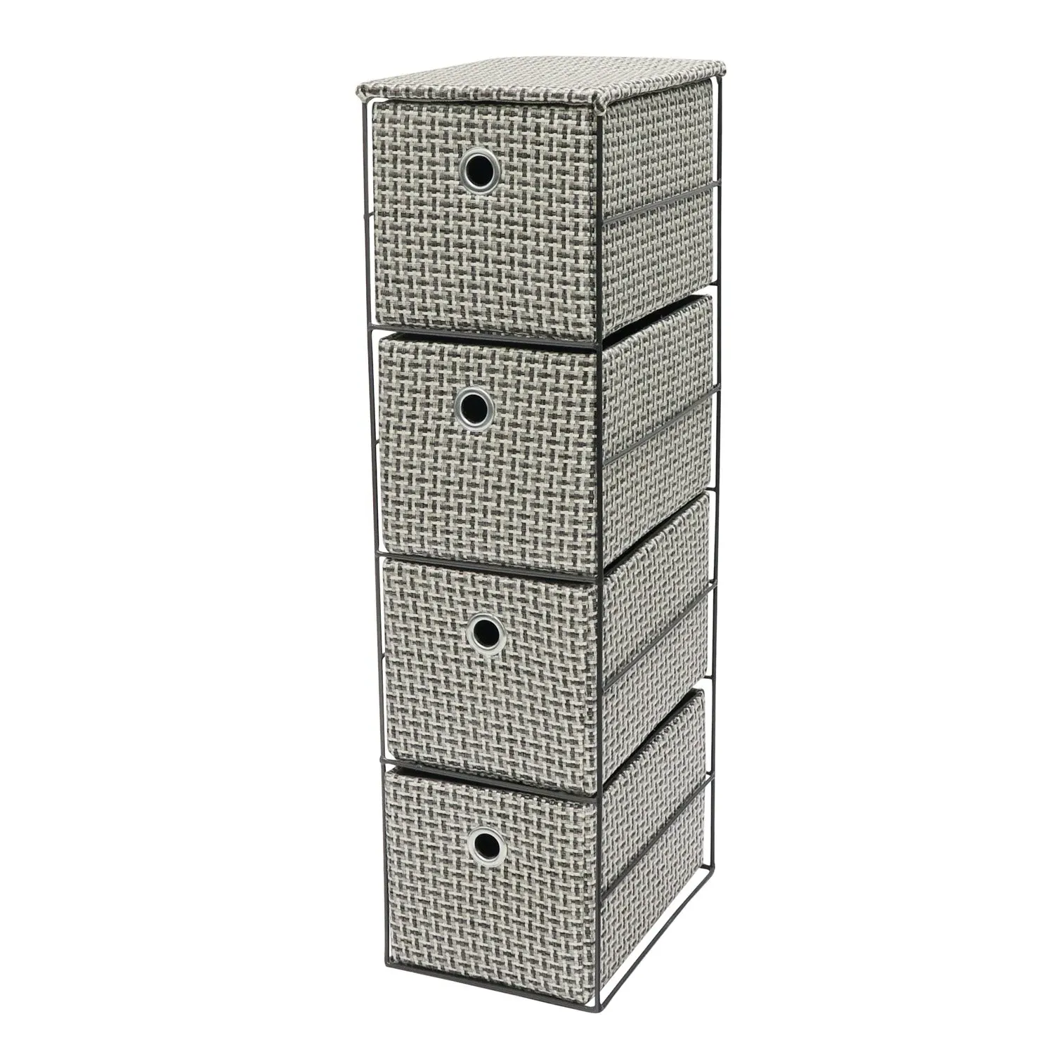 Narrow 4-Drawer Storage Tower - Grey, Fabric