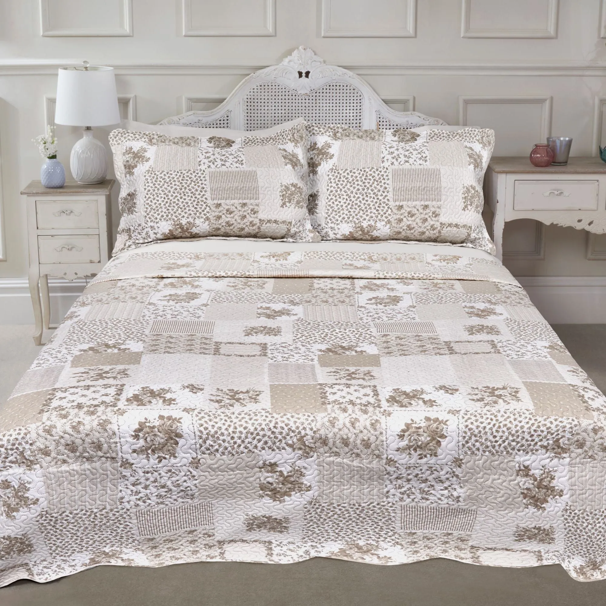 Double Quilted Bedspread Set - Cream, Microfiber by Julian Charles, image 2