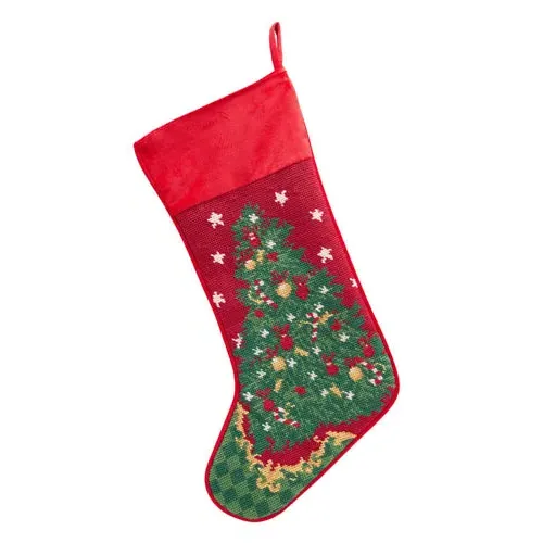 Needlepoint Tree Christmas Stocking - Red by Julian Charles