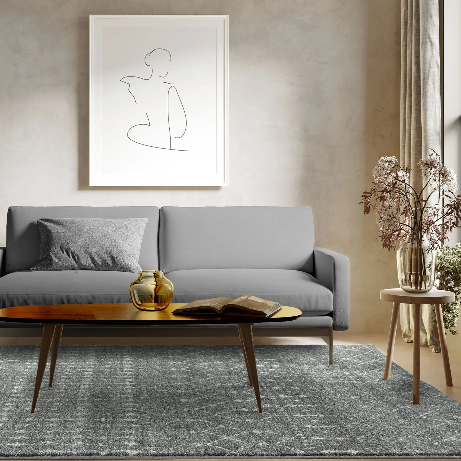 Nomadic Area Rug with Tribal Pattern - Grey image