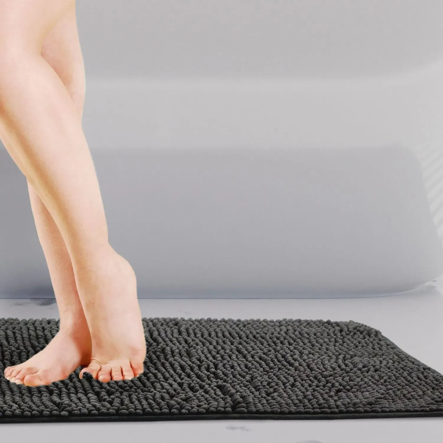 Non-Slip Bath Mat with Soft Touch - Black, Chenille
