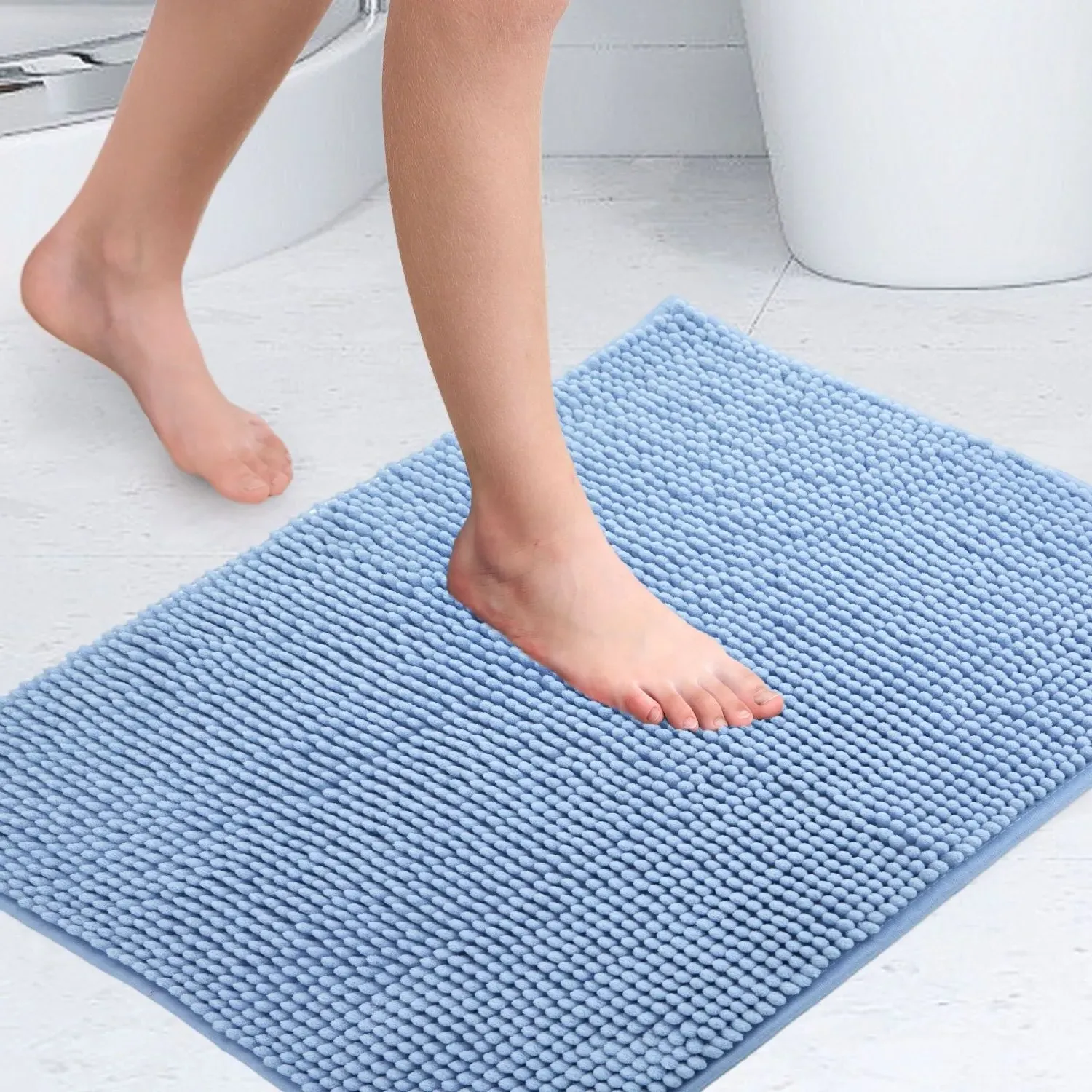 Non-Slip Bath Mat with Soft Touch - Blue, Chenille