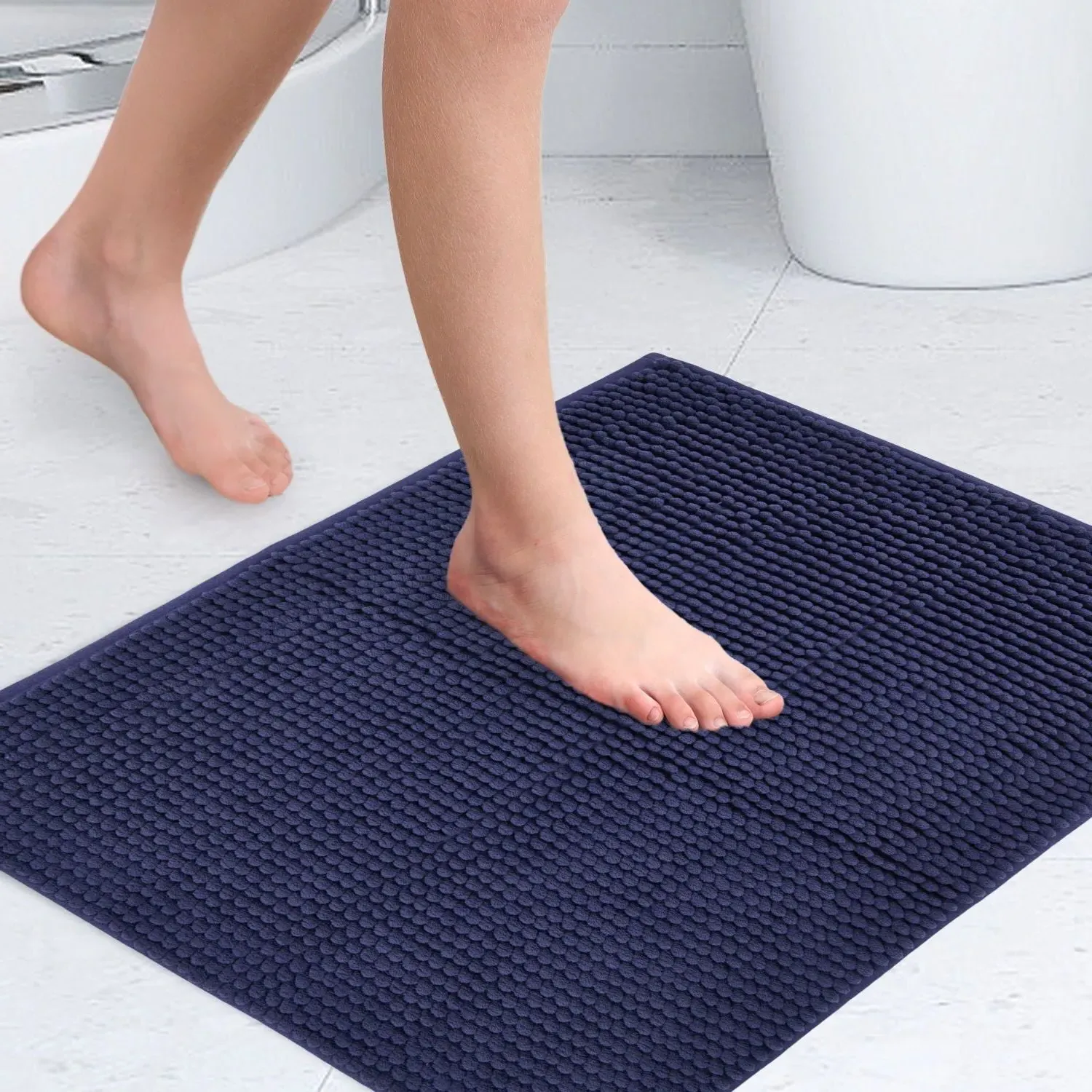 Non-Slip Bath Mat with Soft Touch - Blue, Chenille