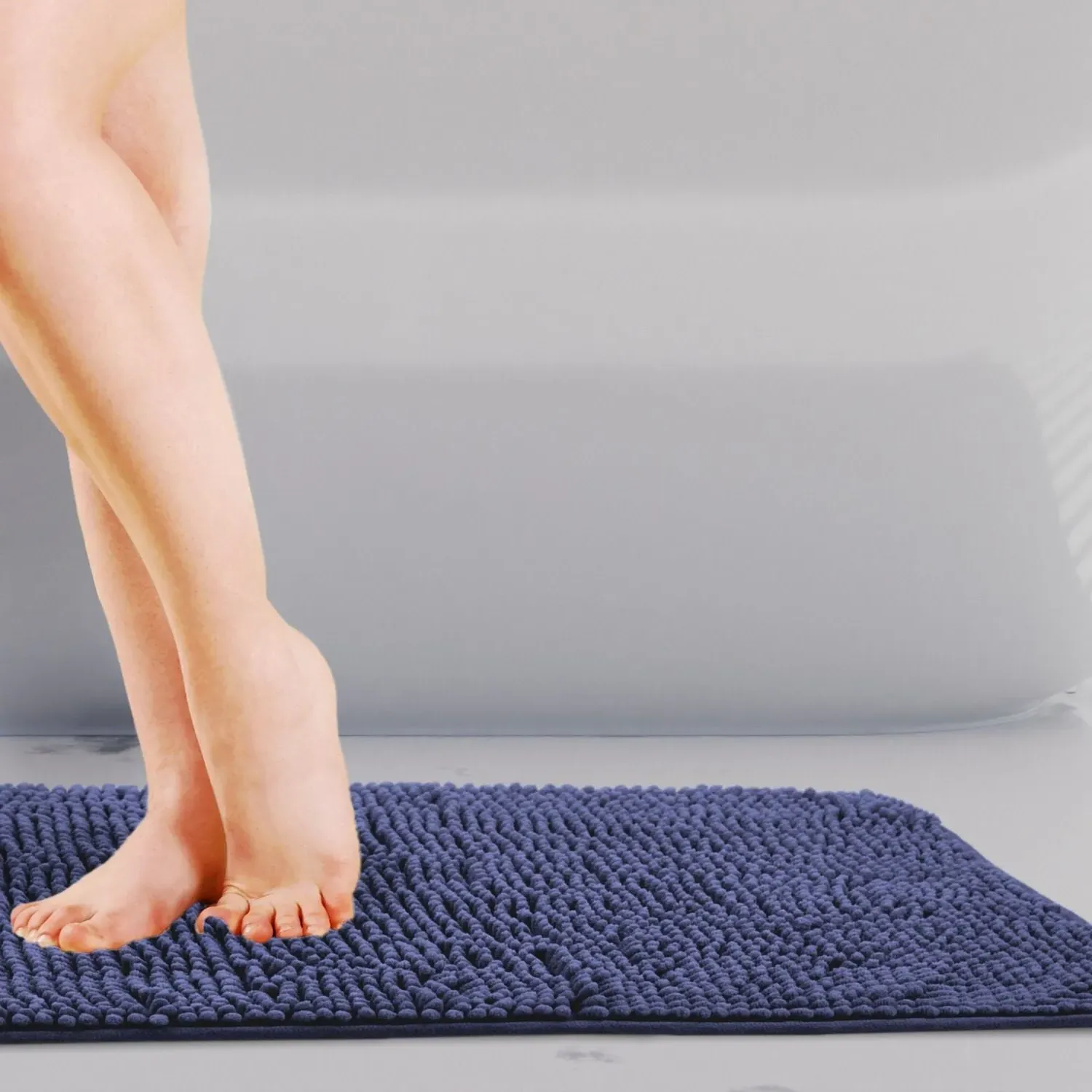 Non-Slip Bath Mat with Soft Touch - Blue, Chenille