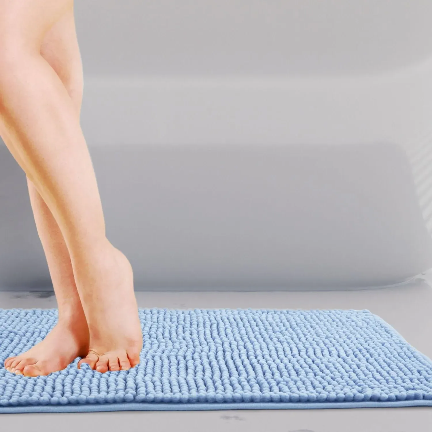 Non-Slip Bath Mat with Soft Touch - Blue, Chenille