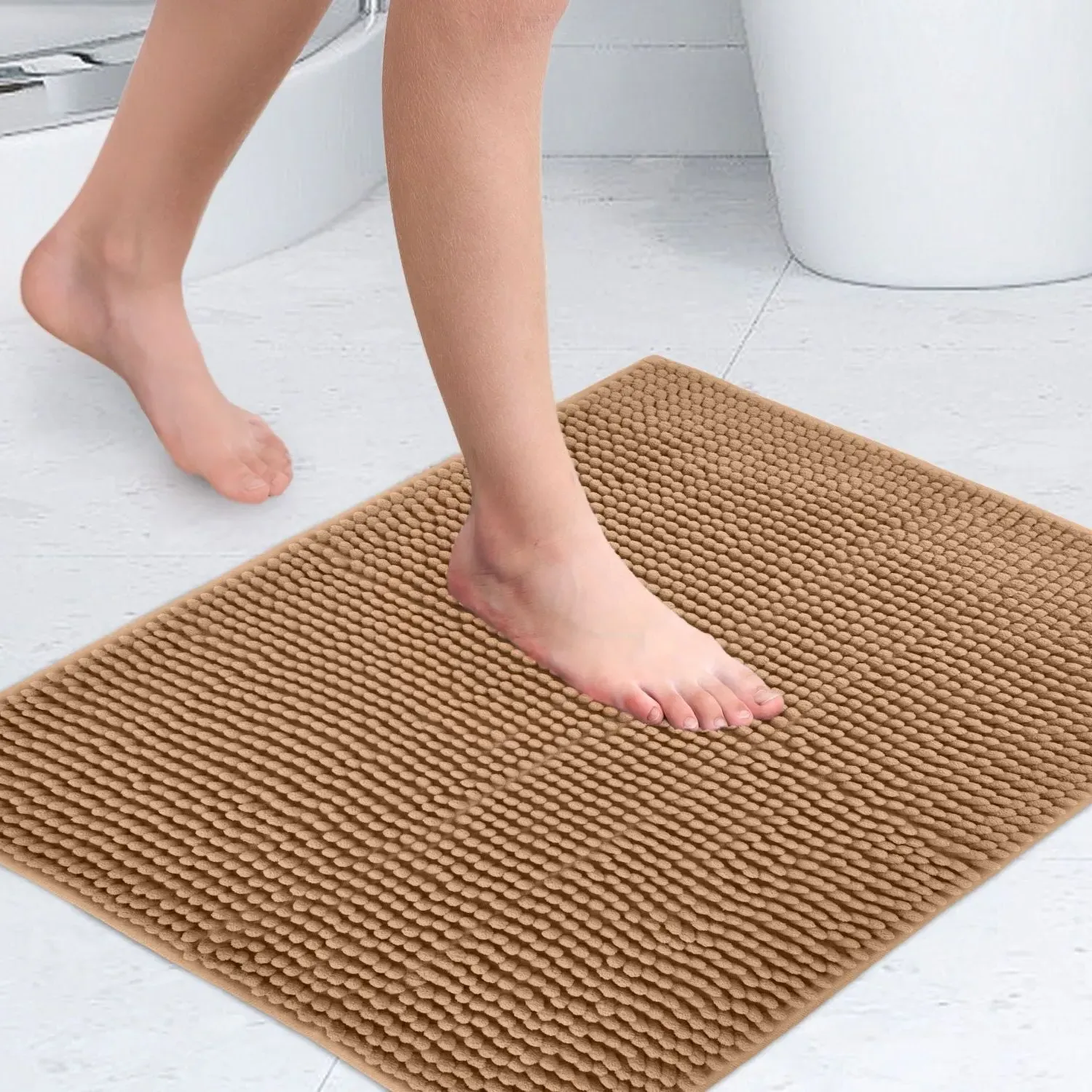 Non-Slip Bath Mat with Soft Touch - Cream, Chenille