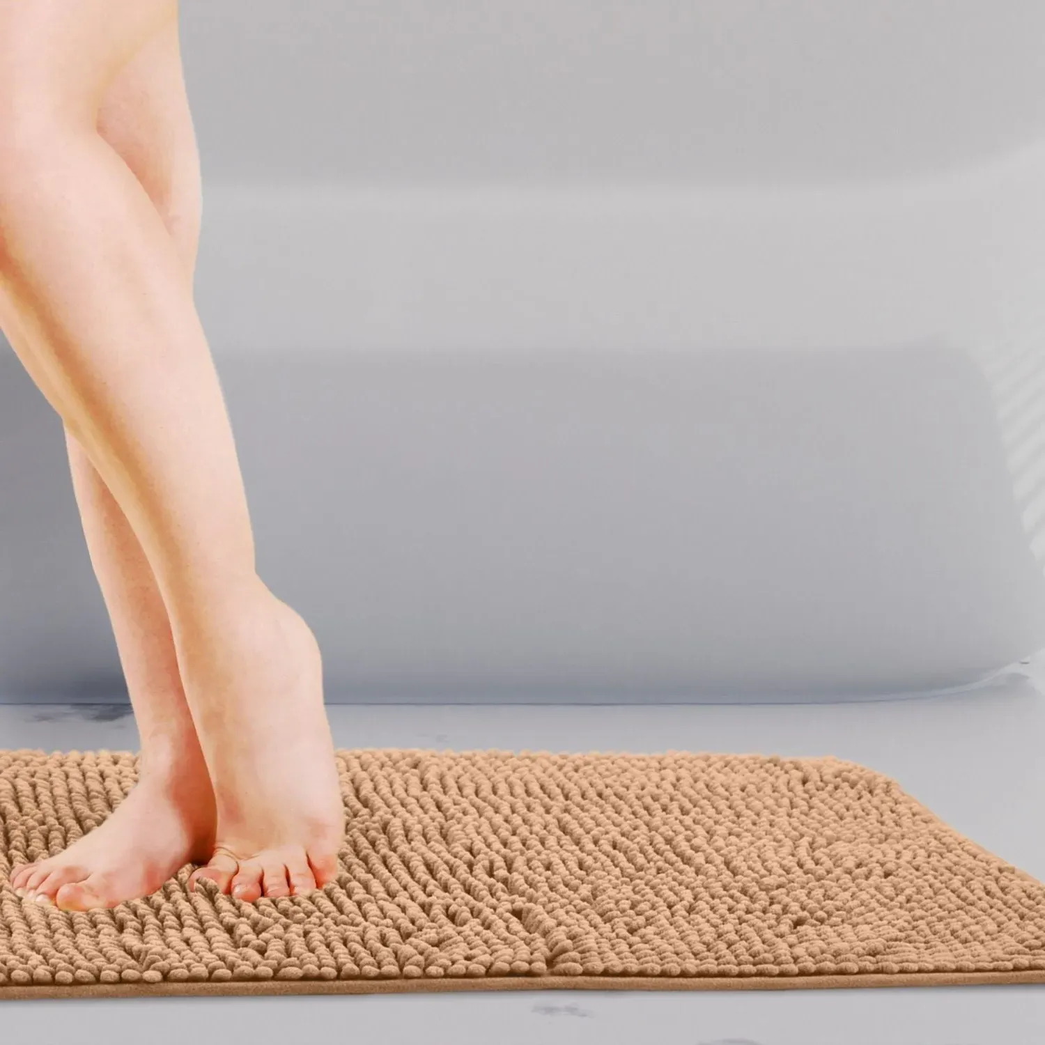 Non-Slip Bath Mat with Soft Touch - Cream, Chenille