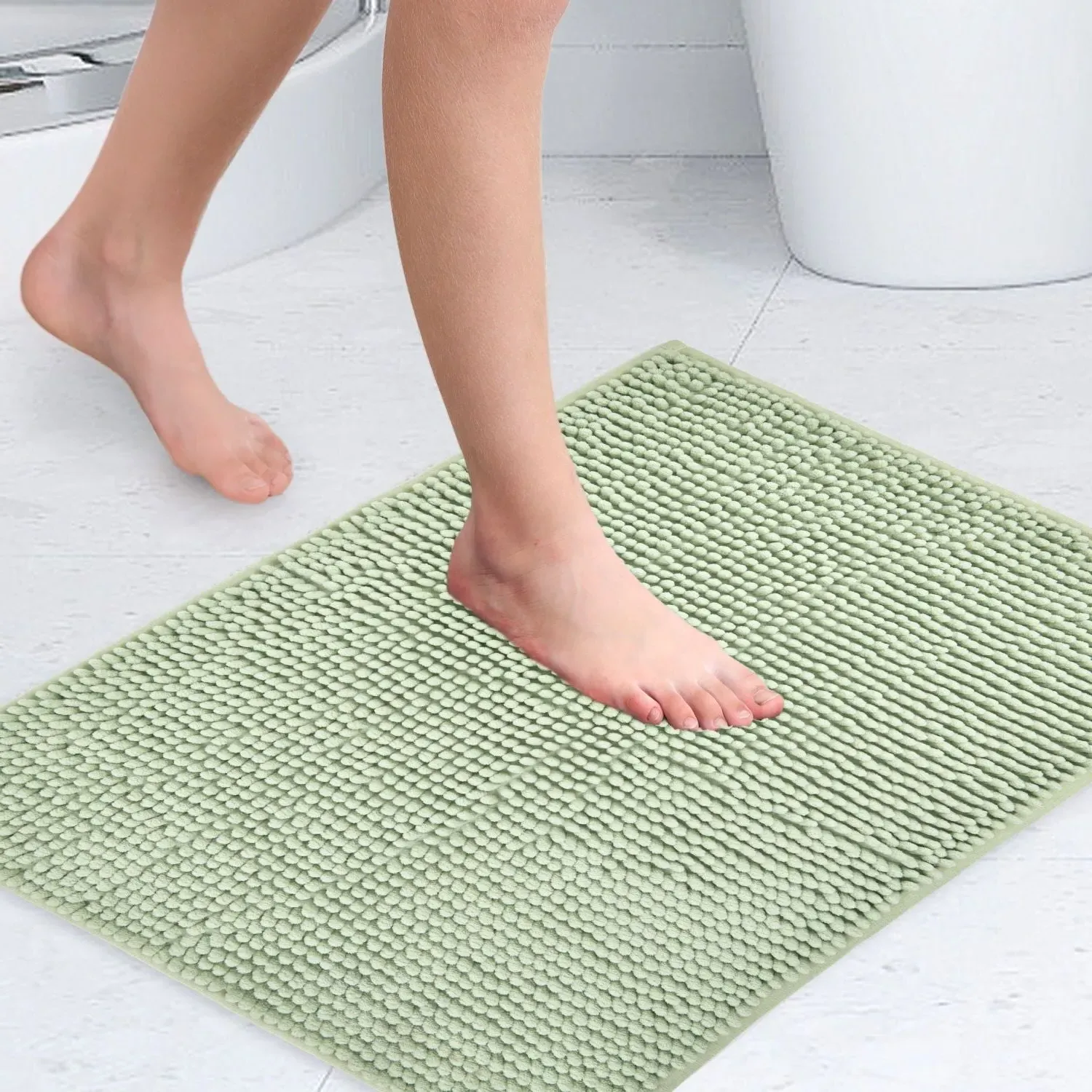 Non-Slip Bath Mat with Soft Touch - Green, Chenille