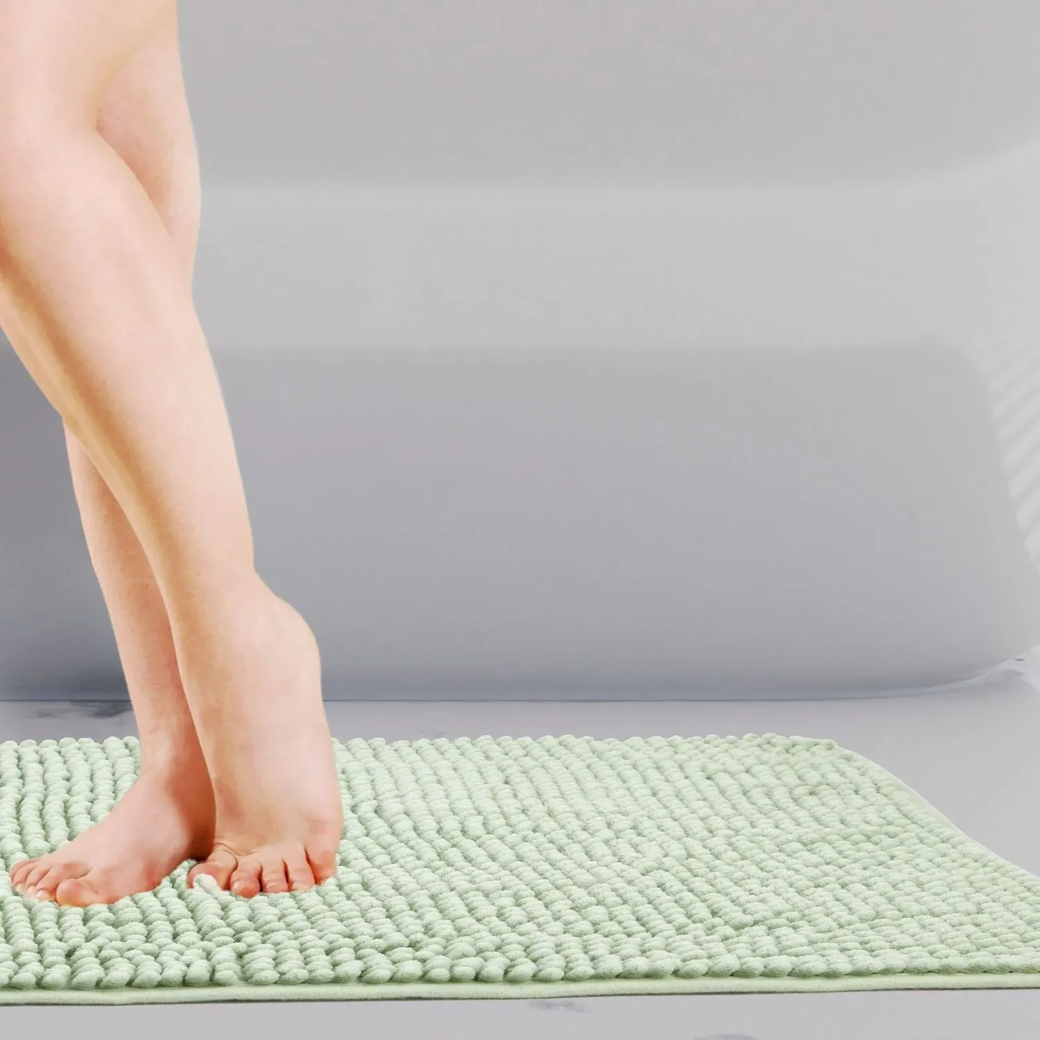 Non-Slip Bath Mat with Soft Touch - Green, Chenille