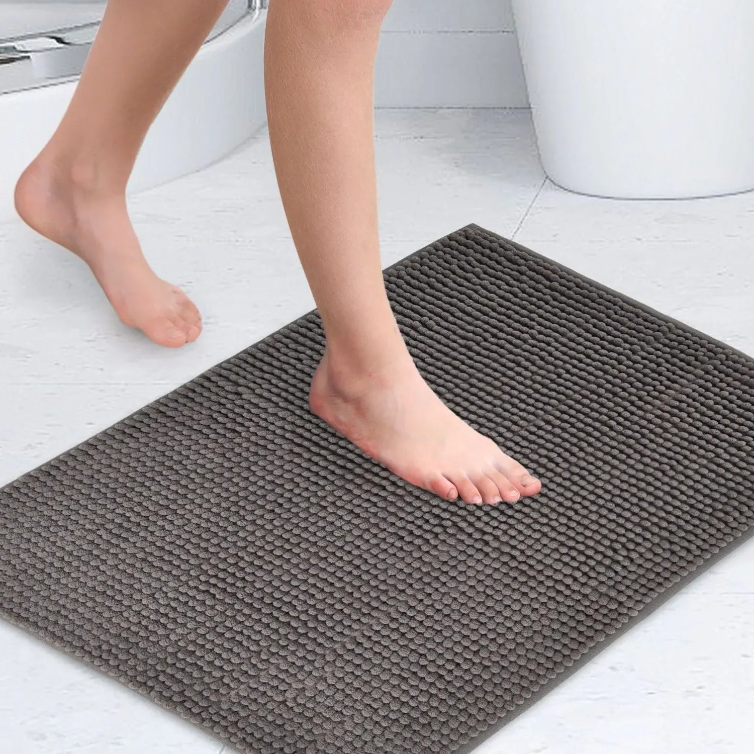 Non-Slip Bath Mat with Soft Touch - Grey, Chenille