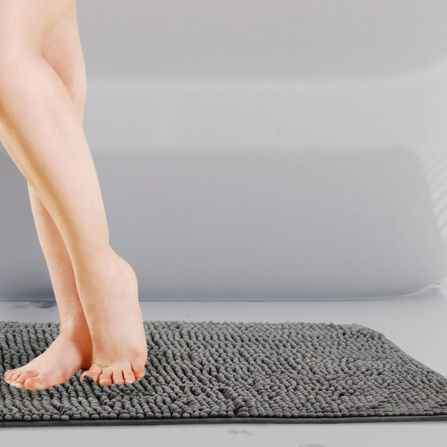 Non-Slip Bath Mat with Soft Touch - Grey, Chenille