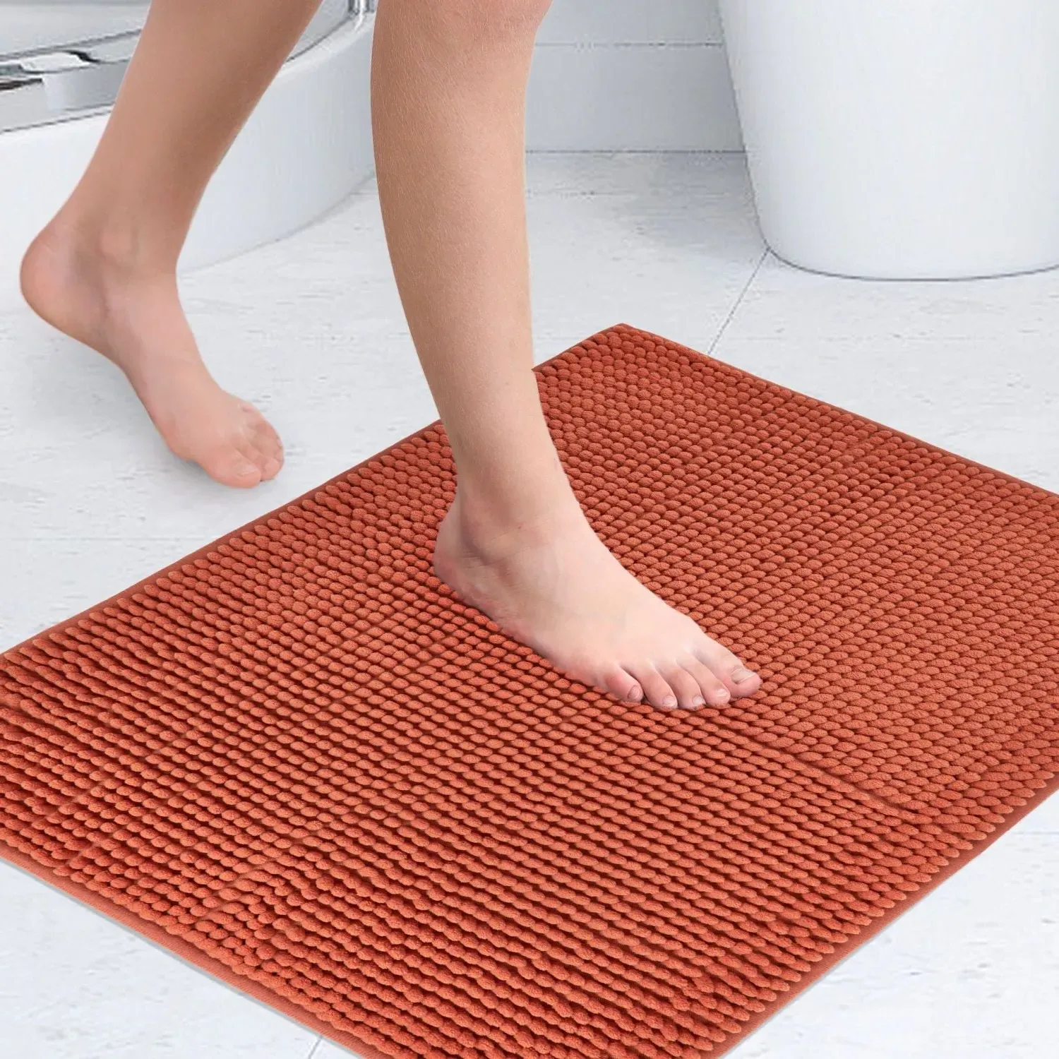 Non-Slip Bath Mat with Soft Touch - Orange, Chenille