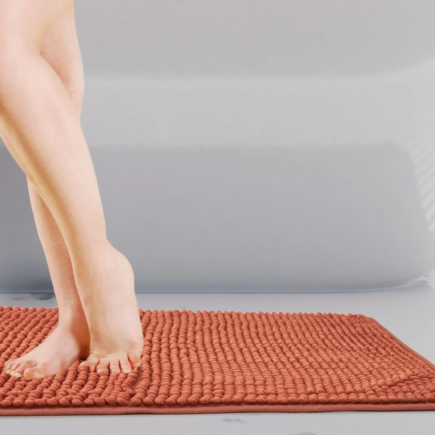 Non-Slip Bath Mat with Soft Touch - Orange, Chenille