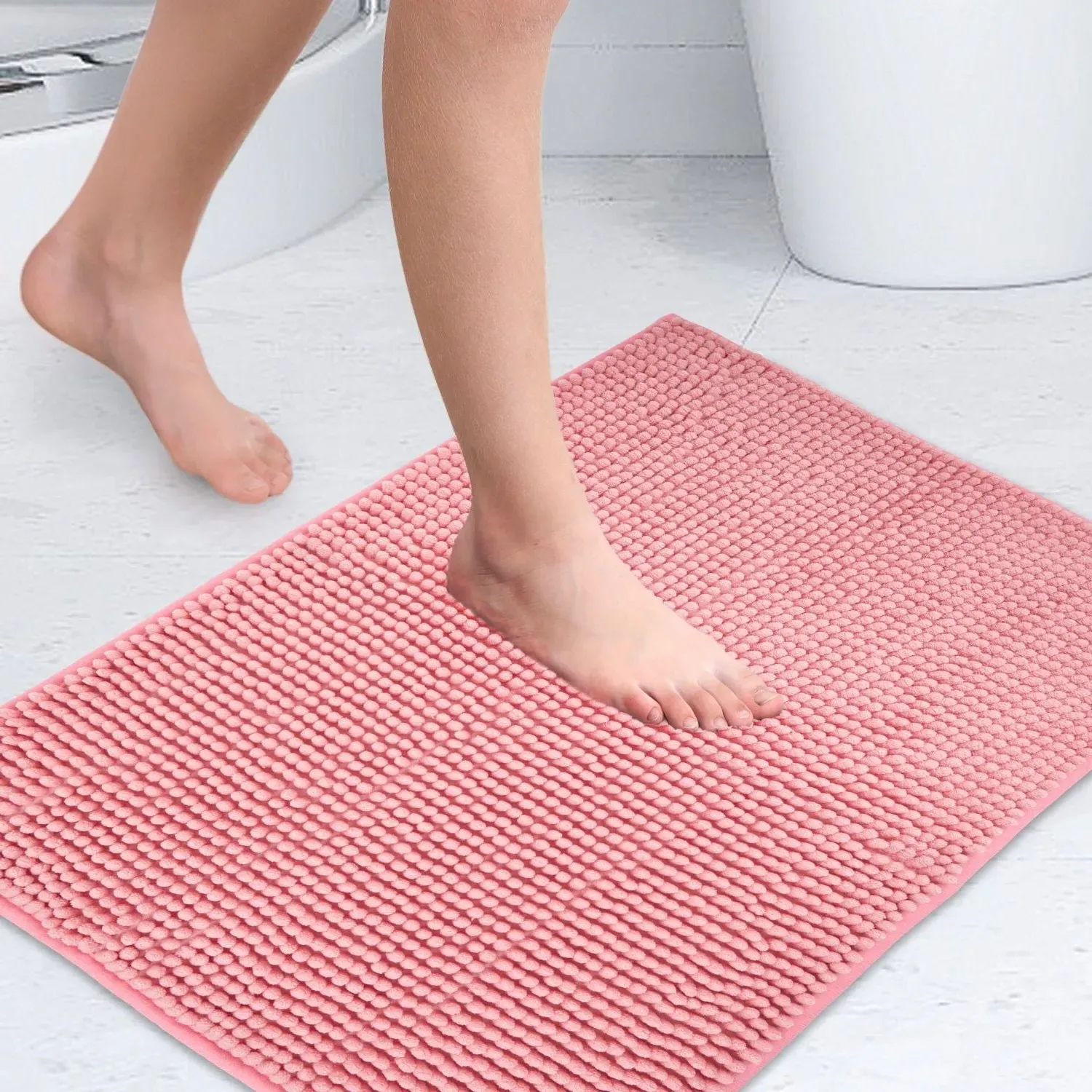 Non-Slip Bath Mat with Soft Touch - Pink, Chenille