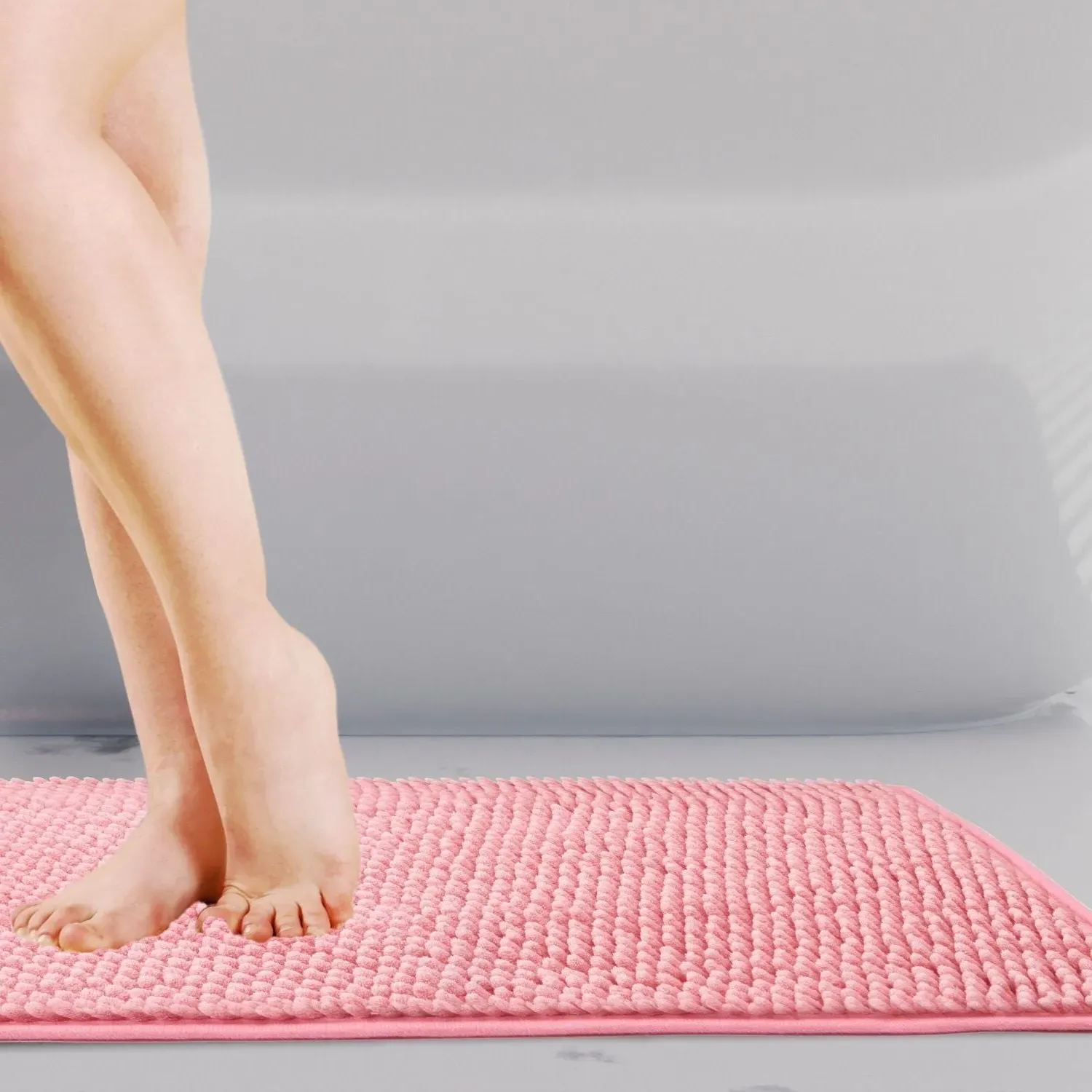 Non-Slip Bath Mat with Soft Touch - Pink, Chenille