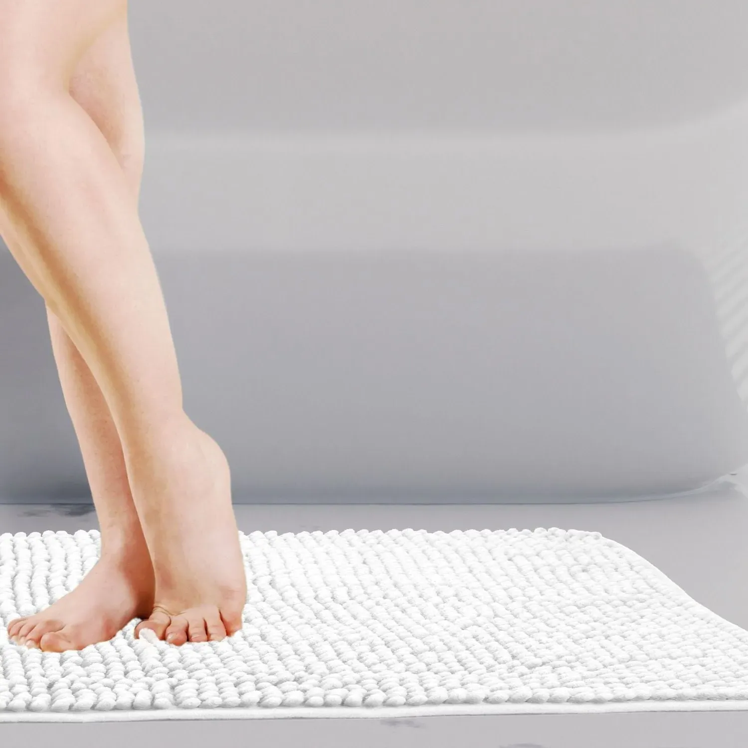 Non-Slip Bath Mat with Soft Touch - White, Chenille