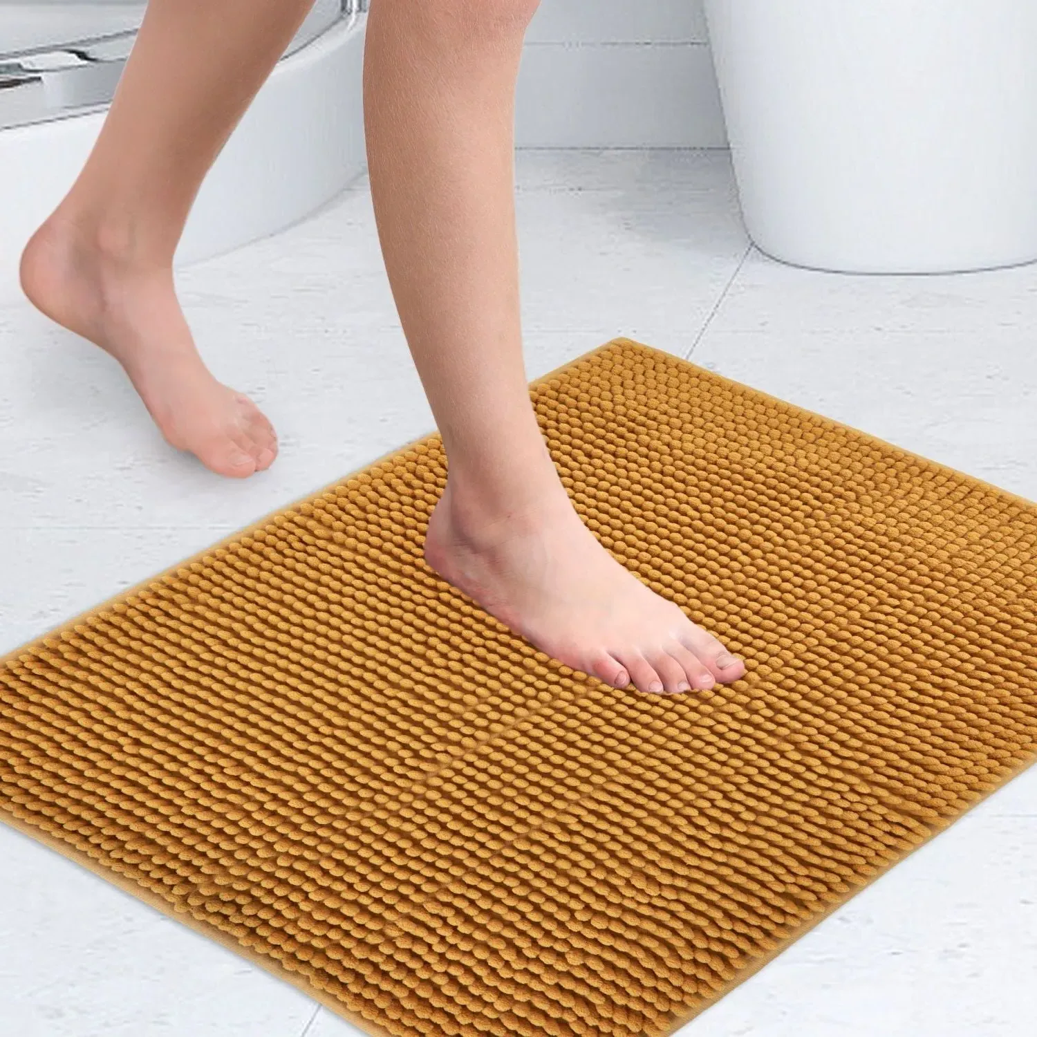 Non-Slip Bath Mat with Soft Touch - Yellow, Chenille