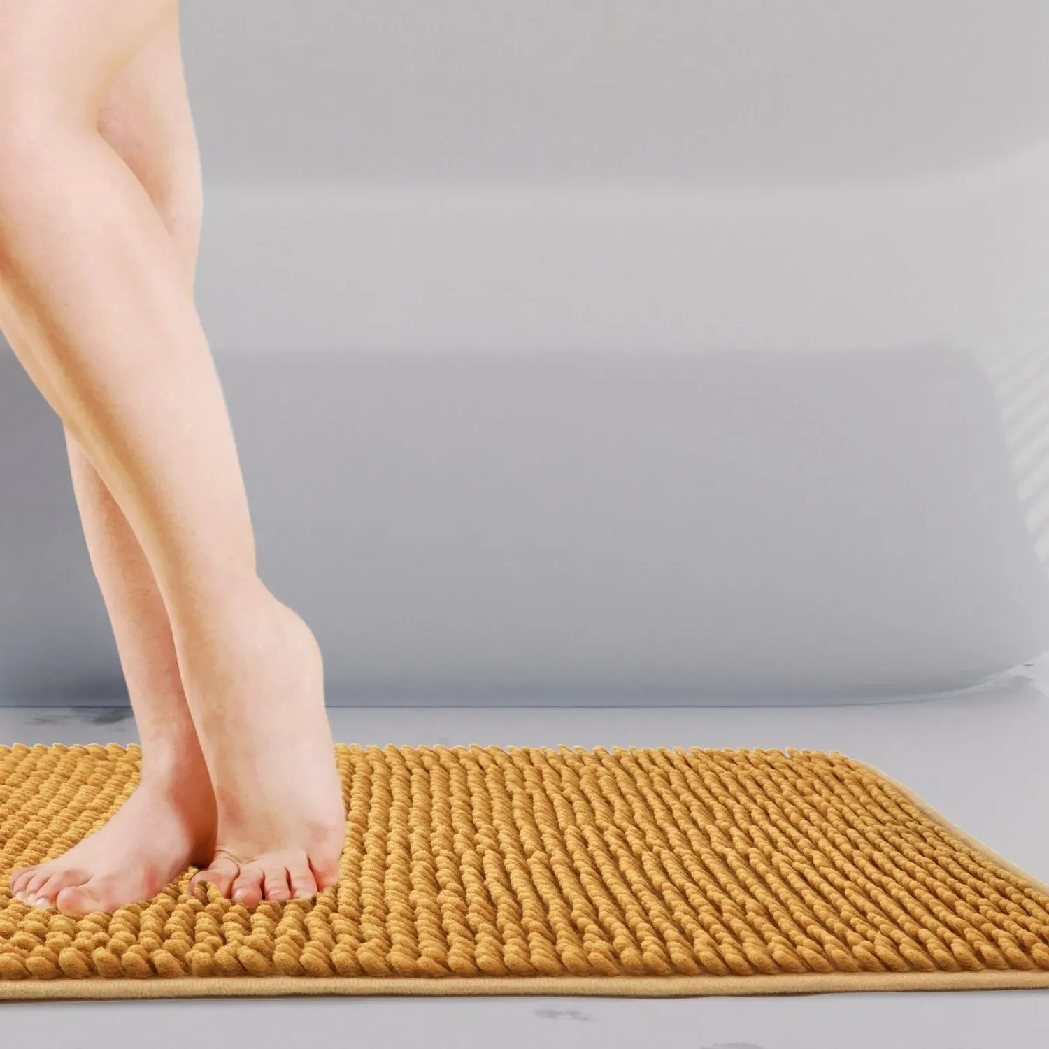Non-Slip Bath Mat with Soft Touch - Yellow, Chenille