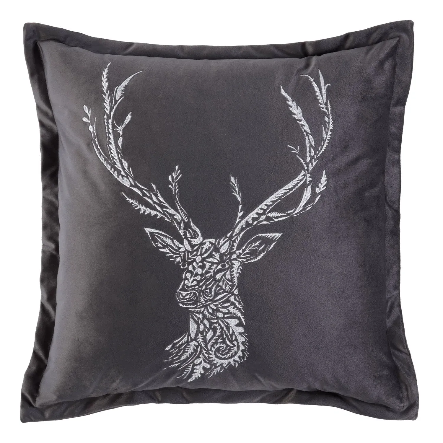 Nordic Stag Embroidered Cushion with Oxford Edge - Charcoal by Julian Charles