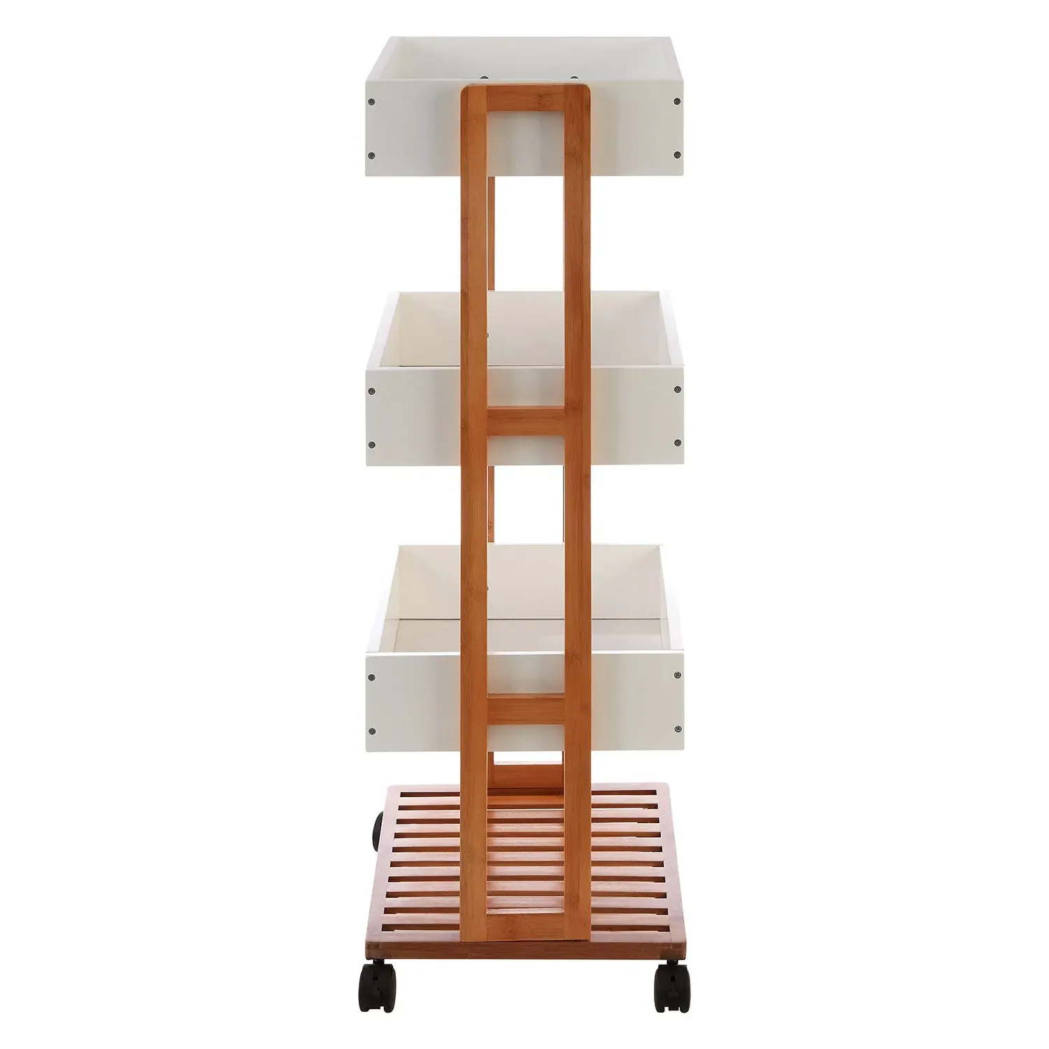 4-Tier Storage Trolley with Wheels - White, Bamboo alternate view