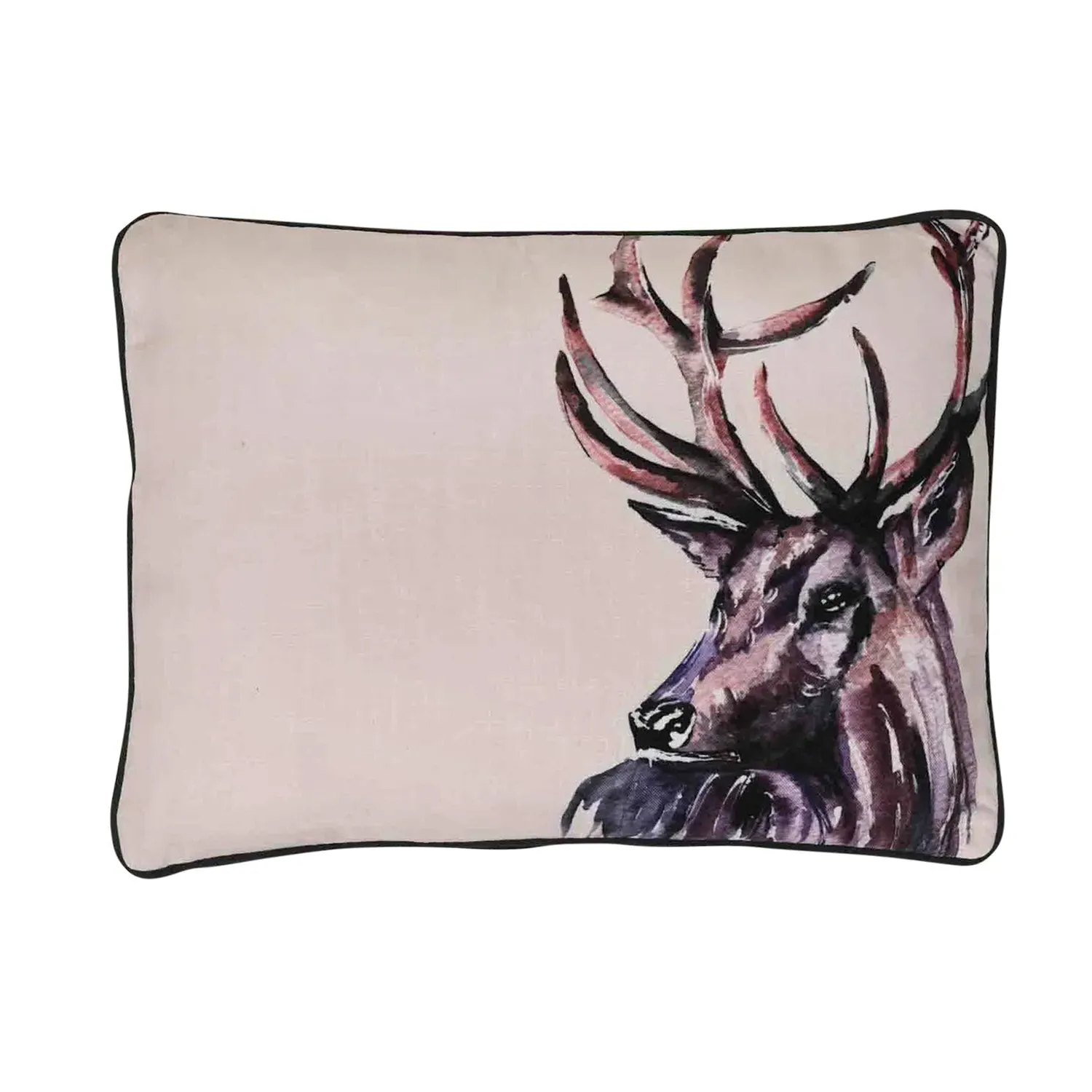 Oblong Cushion with Wooden Buttons - Cream