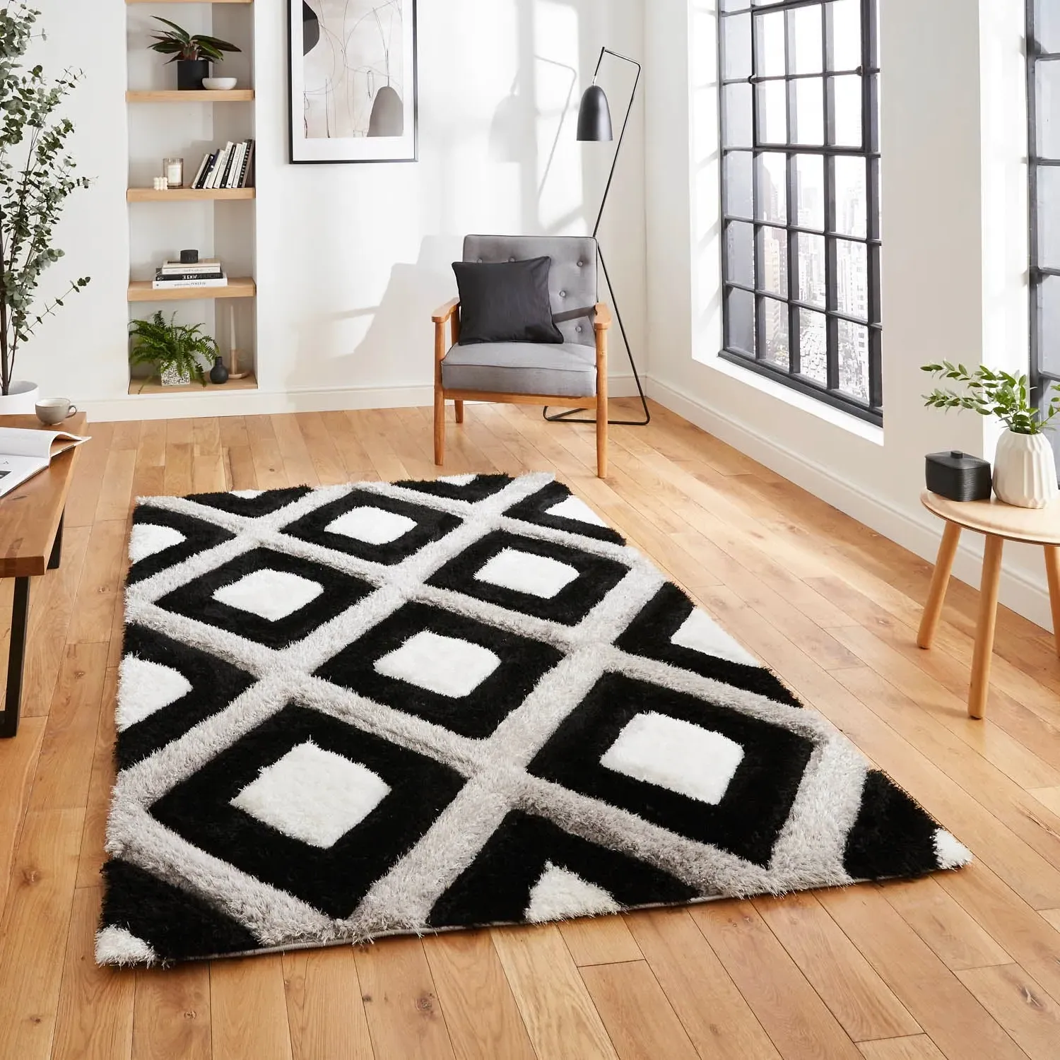 Olympia GR224 Geometric Rug - Black & White, Polypropylene product