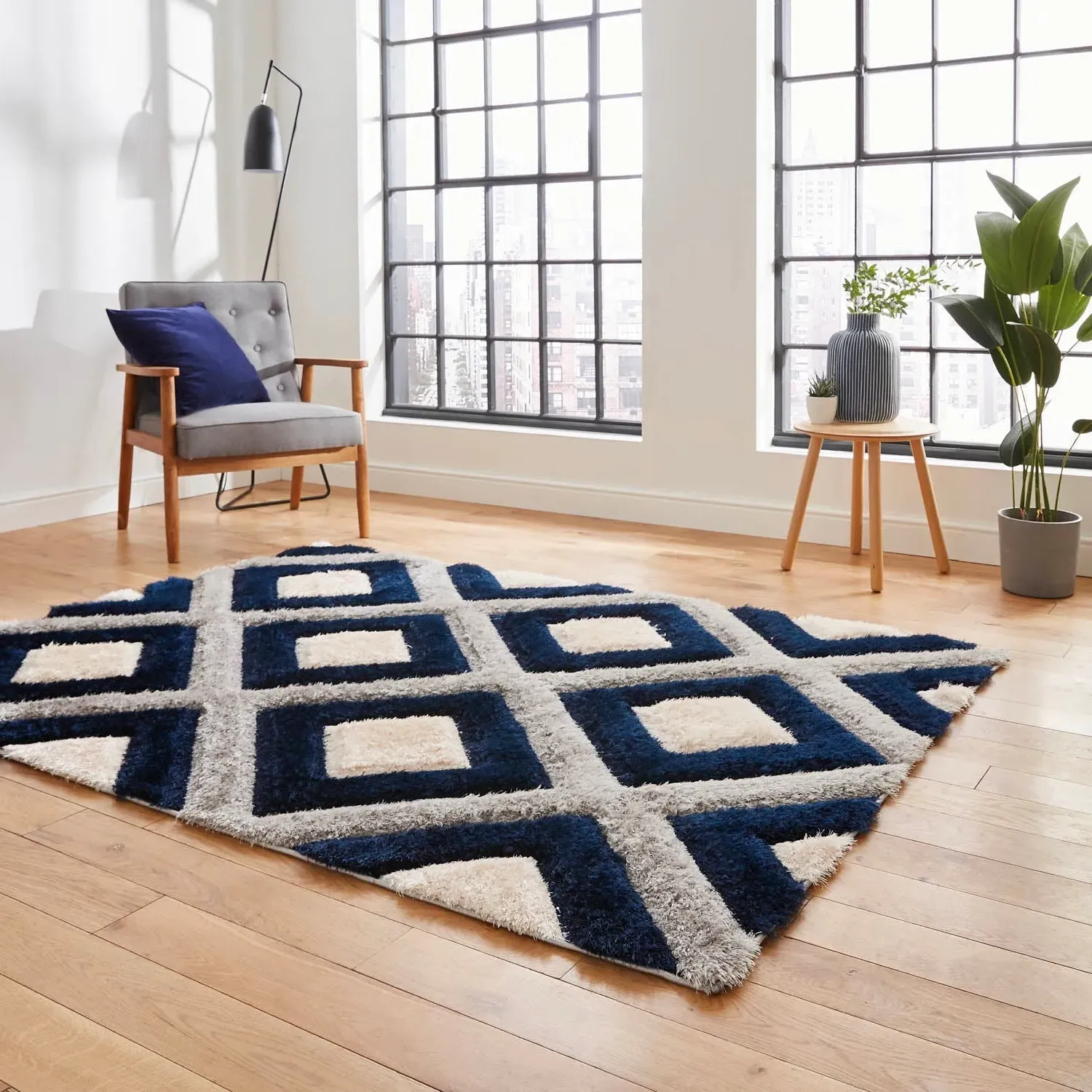 Geometric Rug with 3D Effect - Grey, Polypropylene alternate view