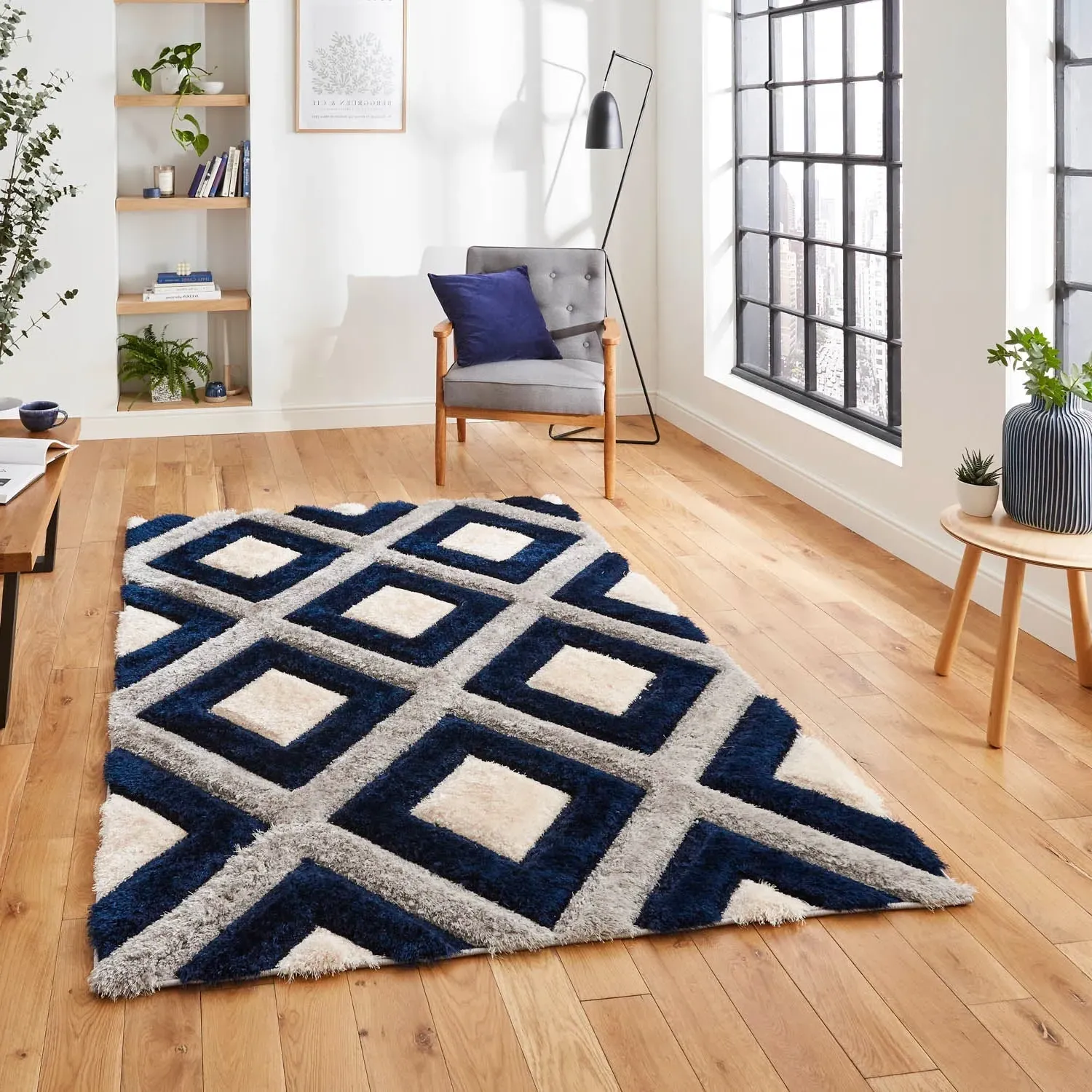 Geometric Rug with 3D Effect - Grey, Polypropylene product