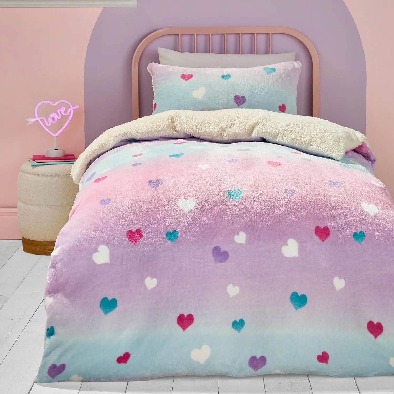 Single Duvet Set with Sherpa Reverse - Multi, Fleece product