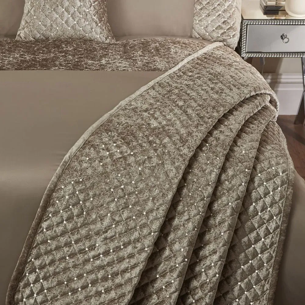 One Size Bedspread Set with Sequins - Gold, Velvet