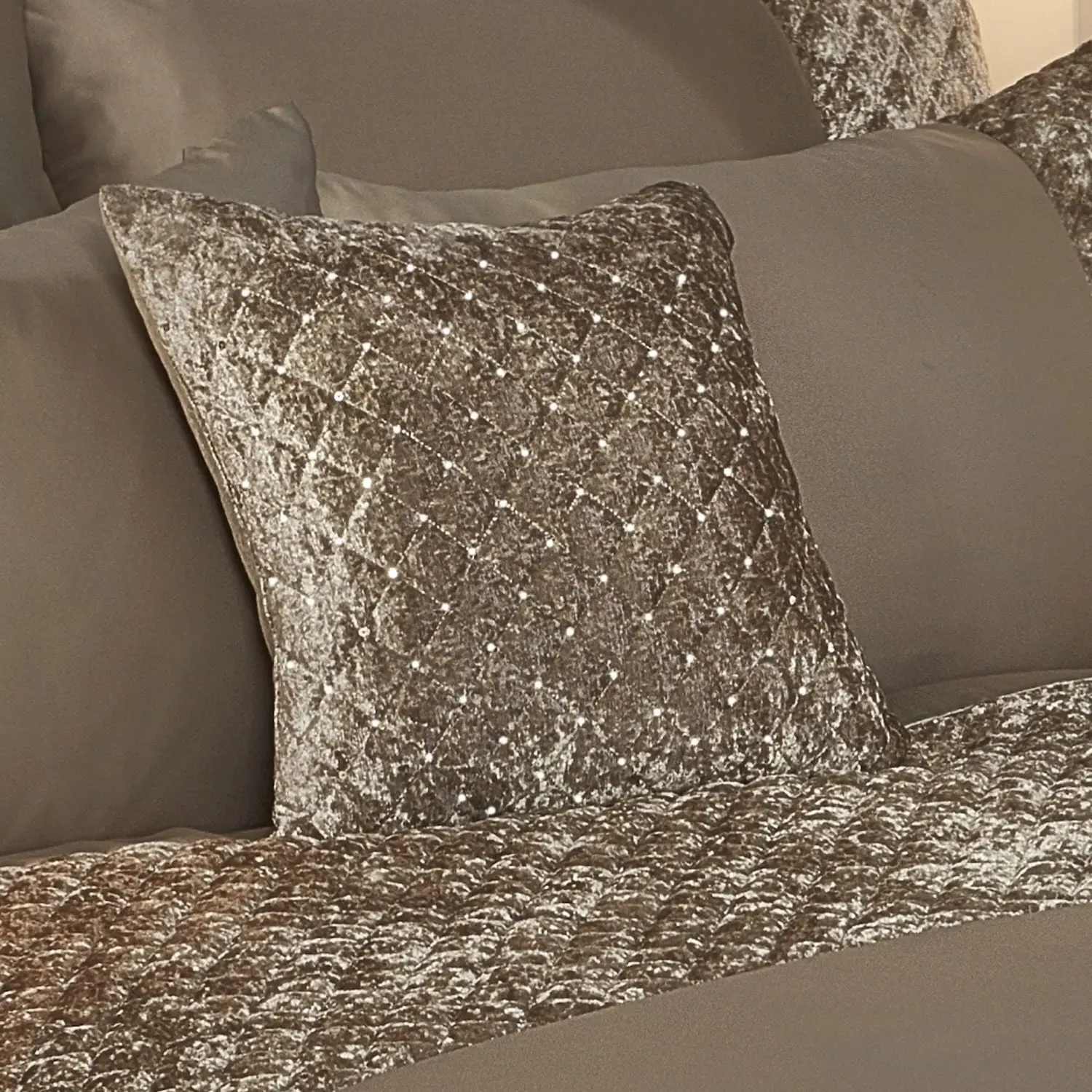 One Size Cushion Cover Pair with Sequins - Cream, Velvet image