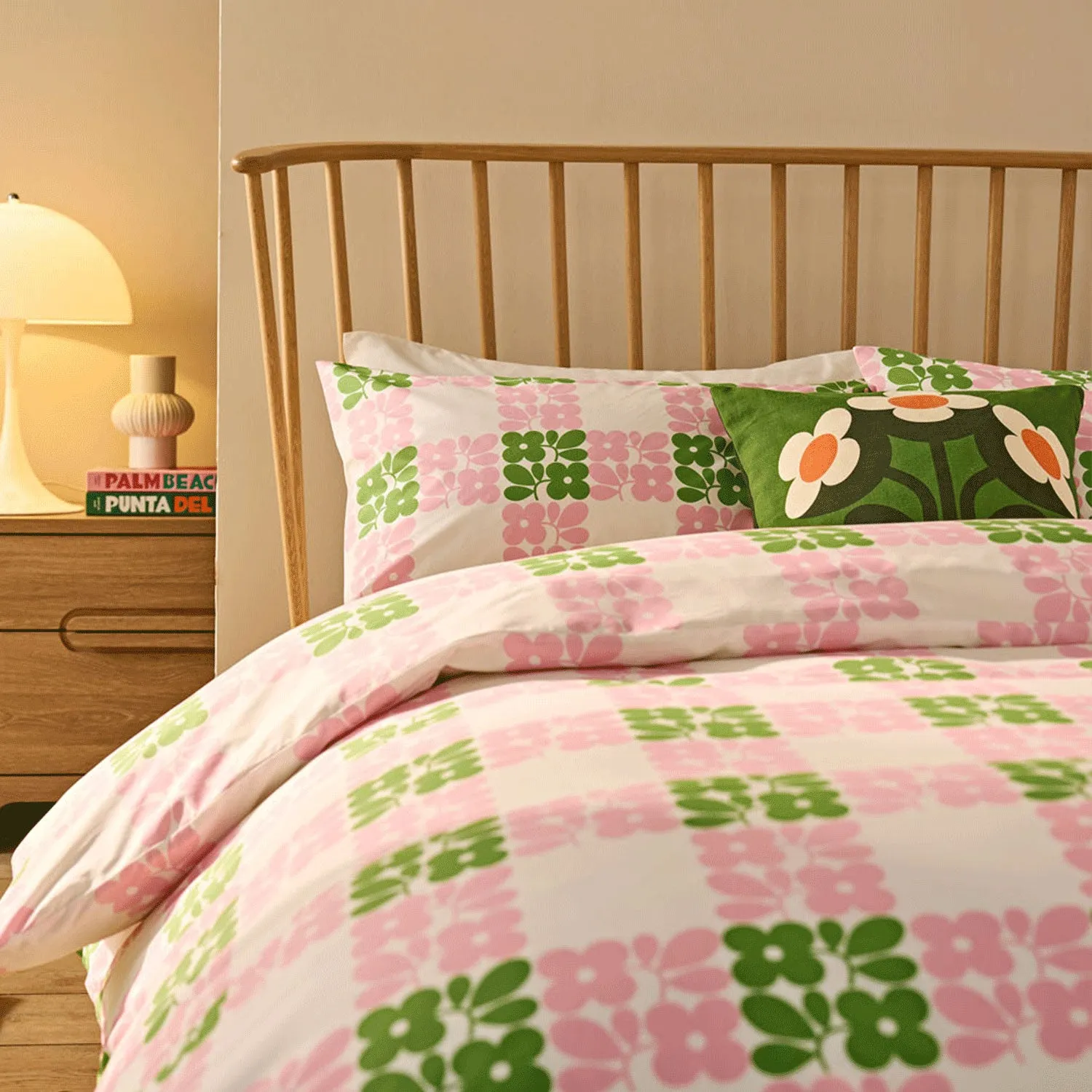Orla Kiely Floret Check Double Duvet Set - Pink, Cotton by Julian Charles, image 2