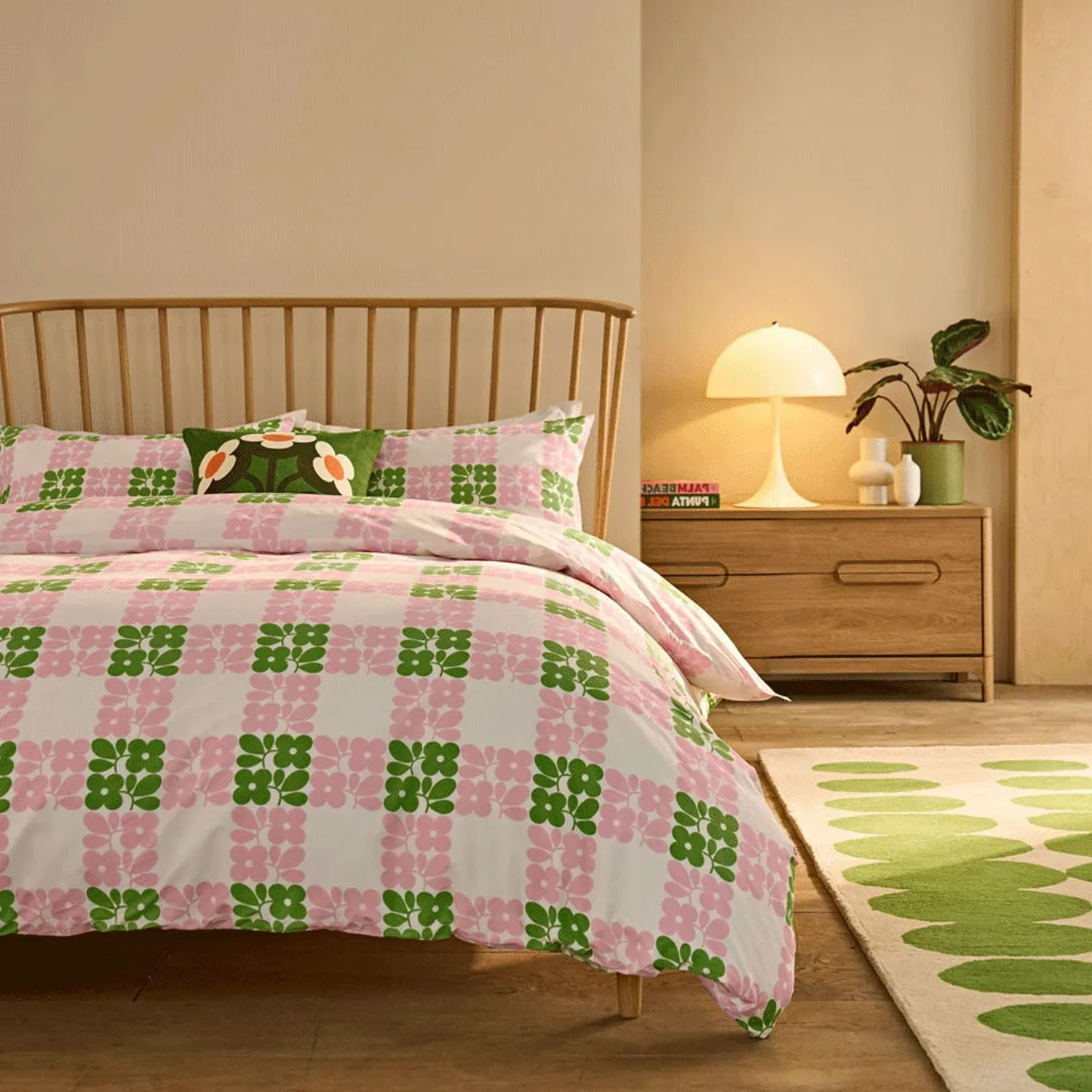 Orla Kiely Floret Check Double Duvet Set - Pink, Cotton by Julian Charles