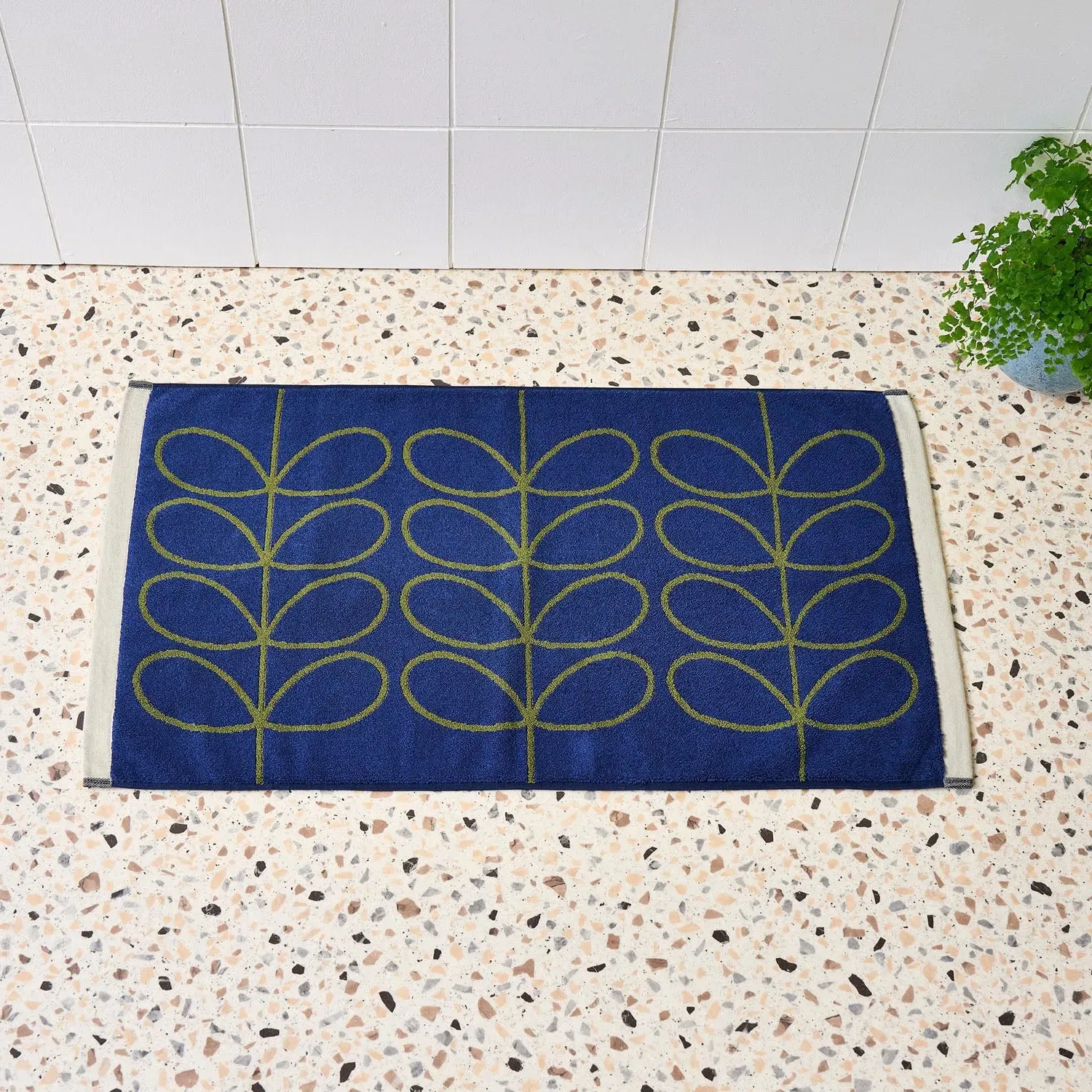 Orla Kiely Linear Stem Bath Mat - Navy Blue, Woven Cotton by Julian Charles